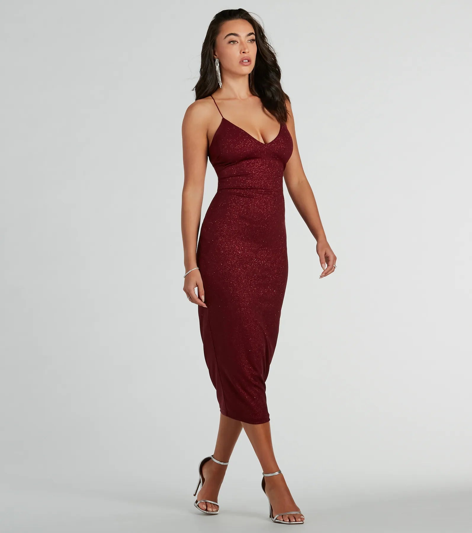 Lynn Strappy Back Glitter Midi Formal Dress