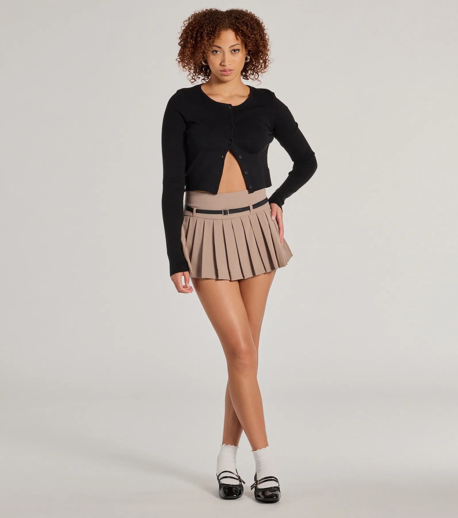 Pleated Perfection Drop Waist Belted Skort