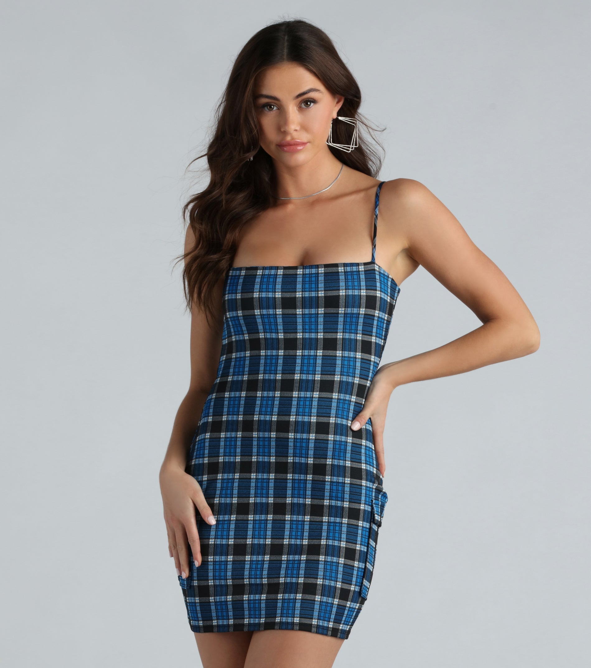 Delightfully Cute Plaid Cargo Mini Dress