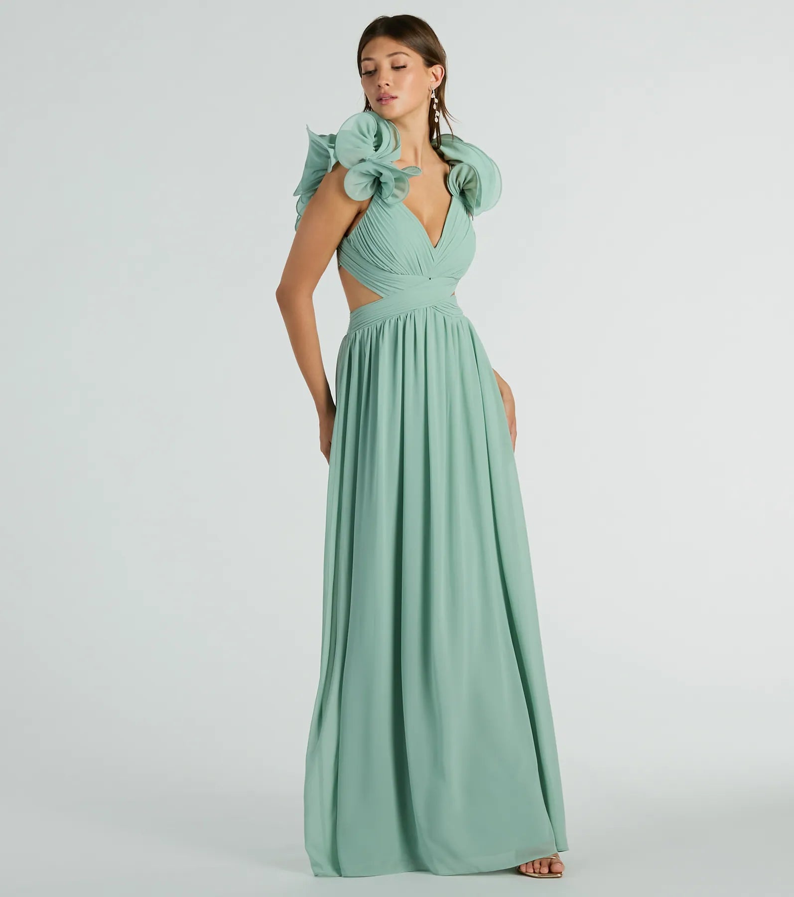 Anne Marie Lace-Up Ruffle A-Line Chiffon Formal Dress