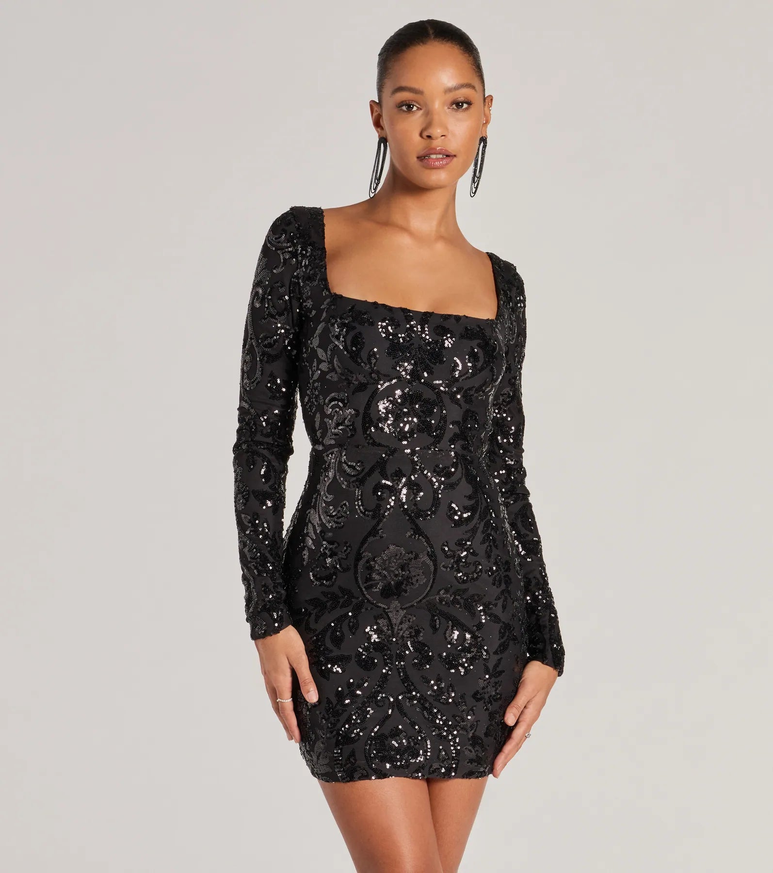 Janine Lace-Up Long Sleeve Bodycon Sequin Mini Dress