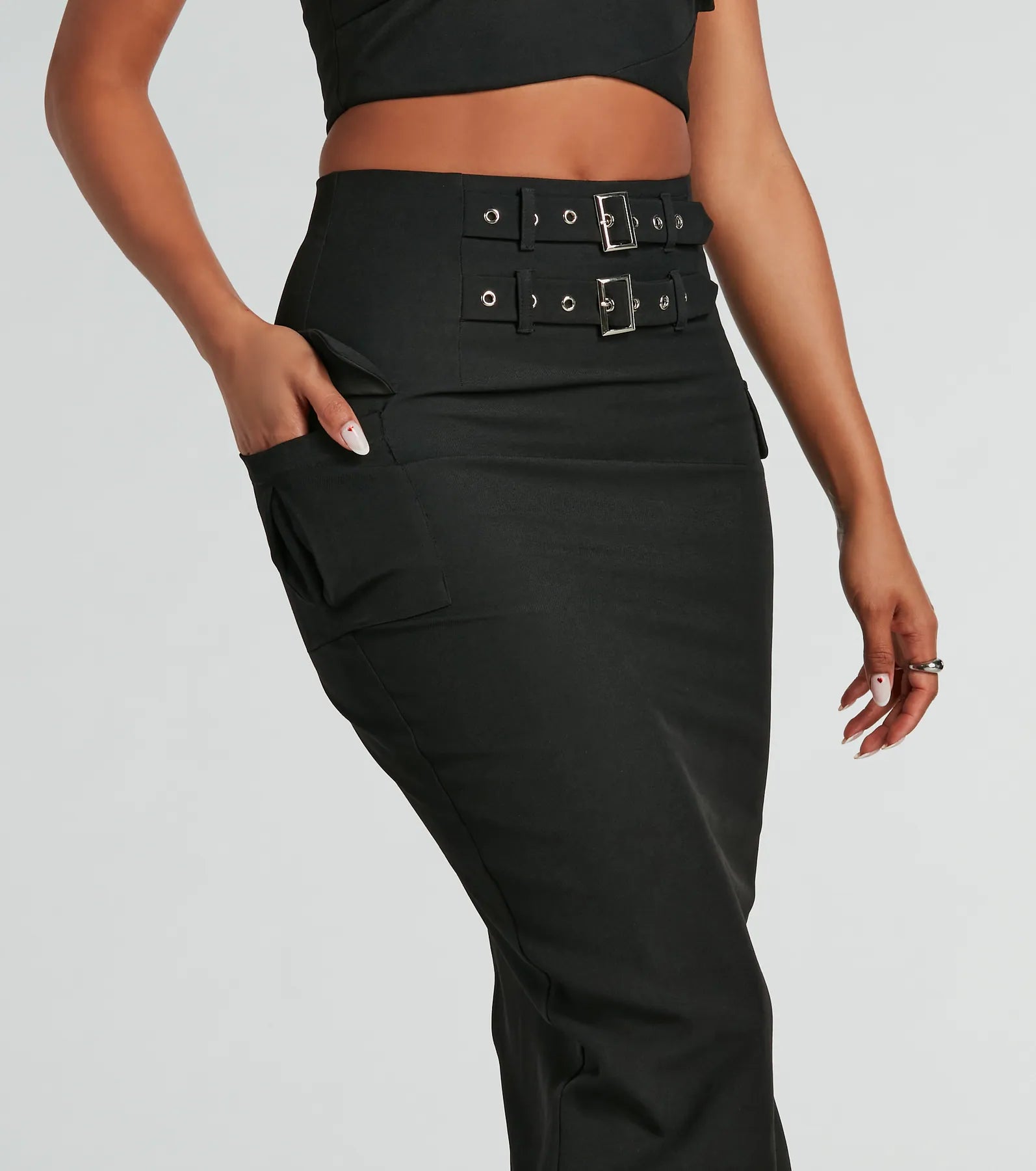 Major Baddie High Waist Belted Woven Maxi Skirt