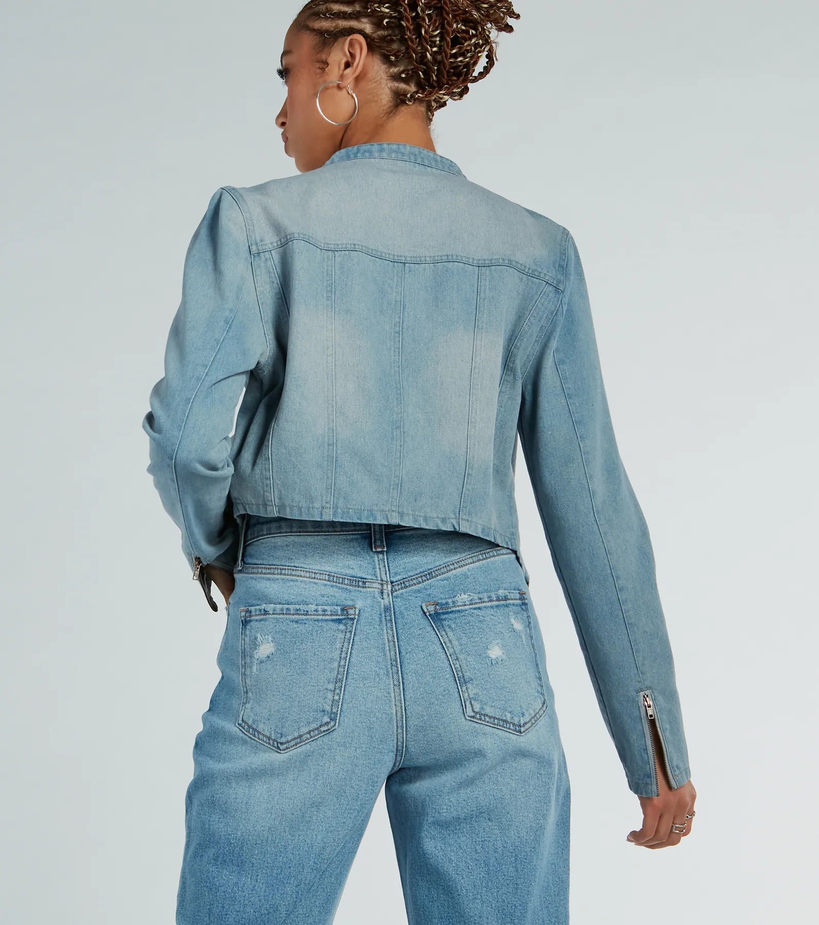 Time To Slay Zip-Up Denim Moto Jacket