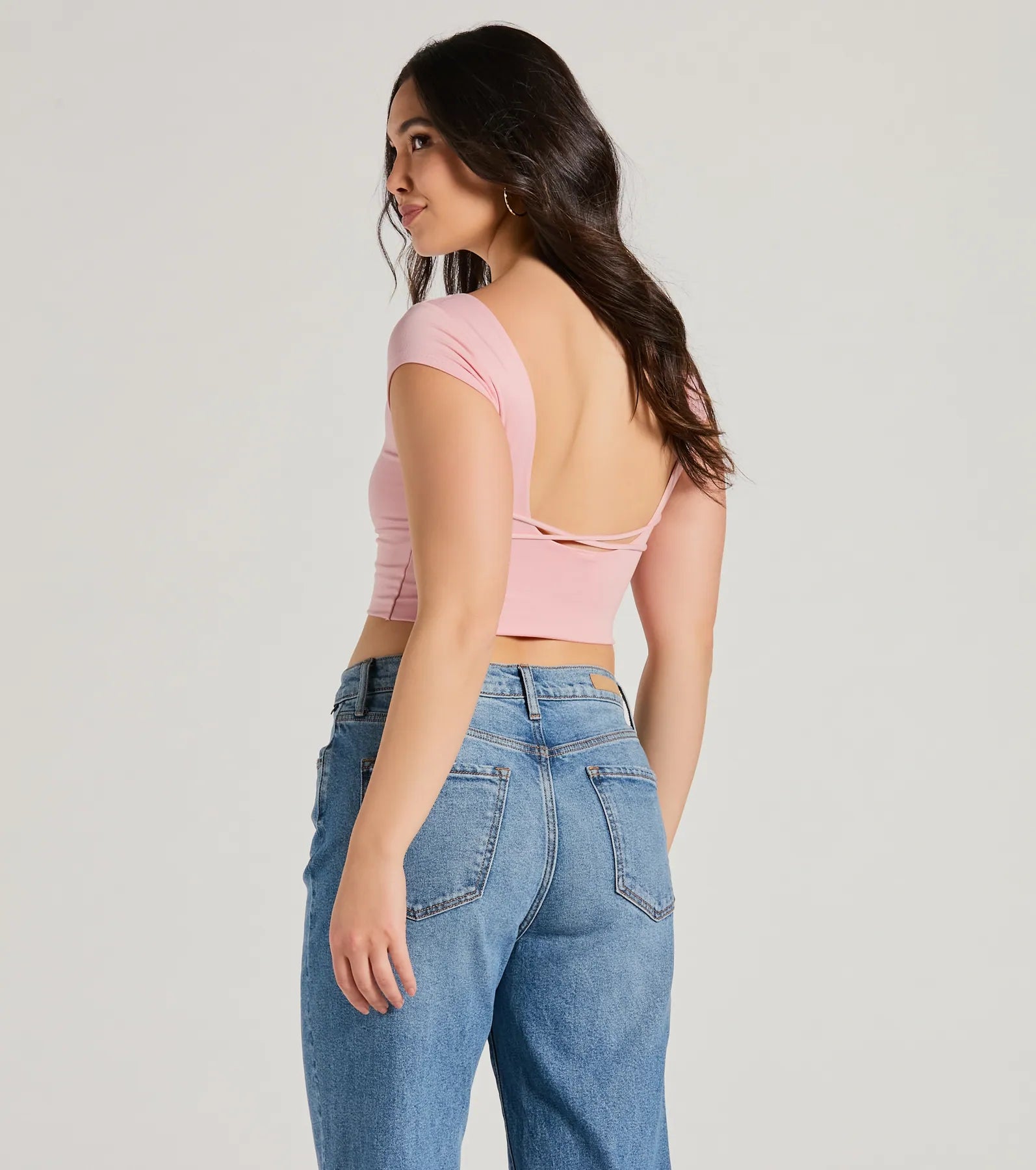 Back It Up Short Sleeve Strappy Crop Top