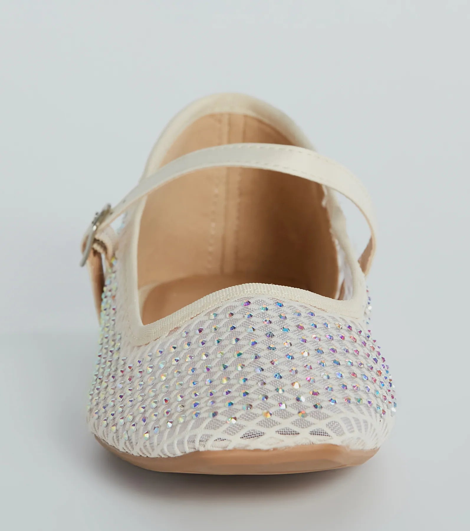 Gleaming Rhinestone Sheer Mesh Ballet Flats