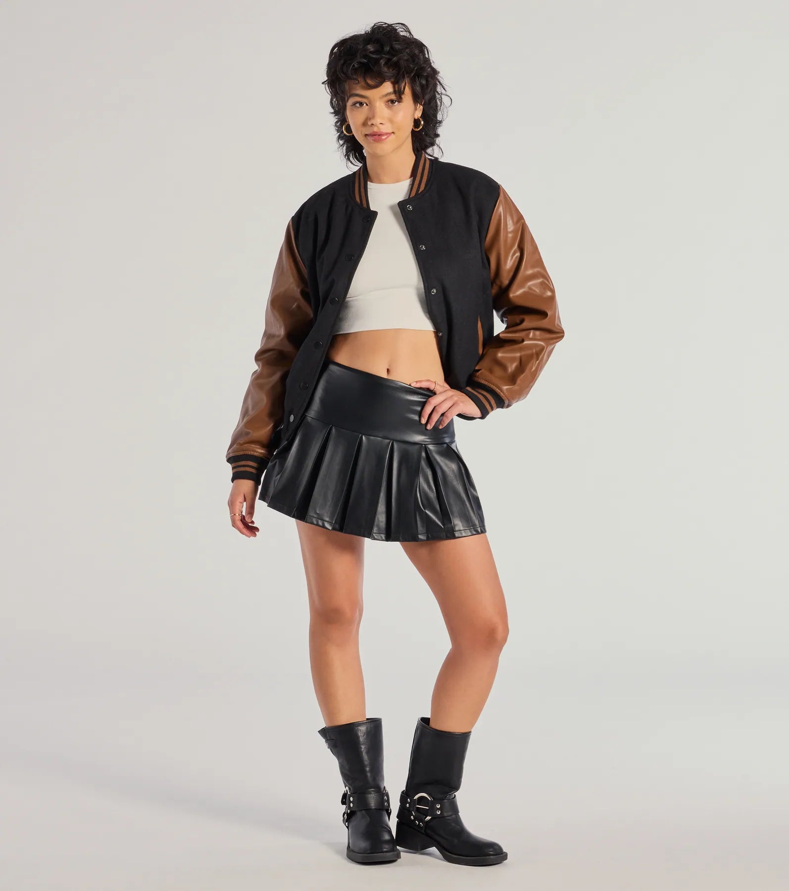 Chic Spirit Faux Wool Varsity Jacket