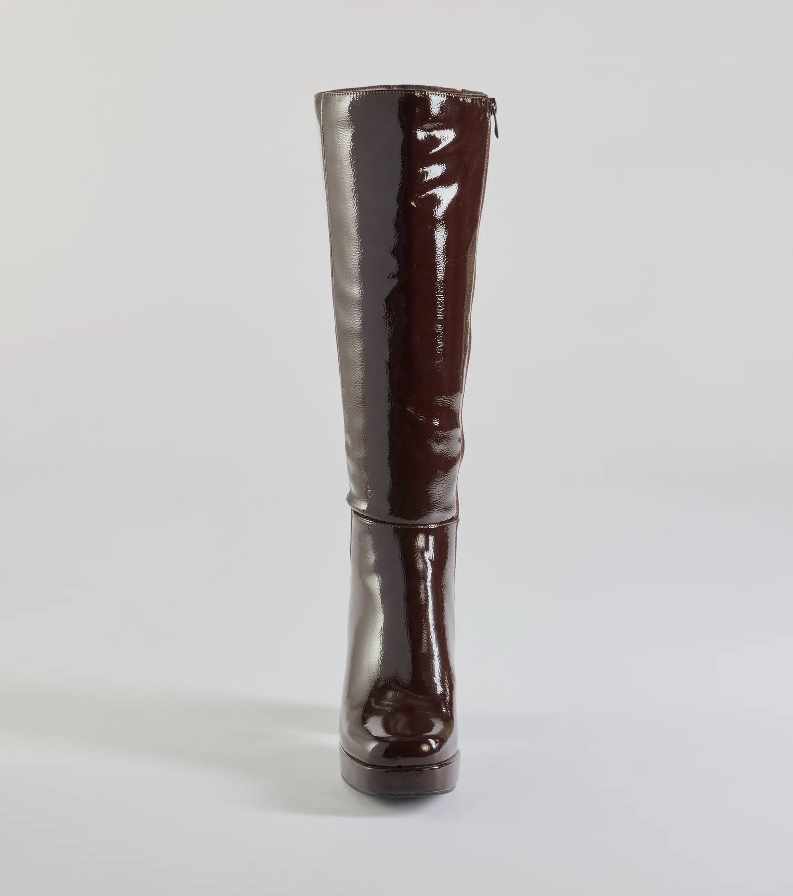 So Stunning Patent Faux Leather Under The Knee Platform Boots