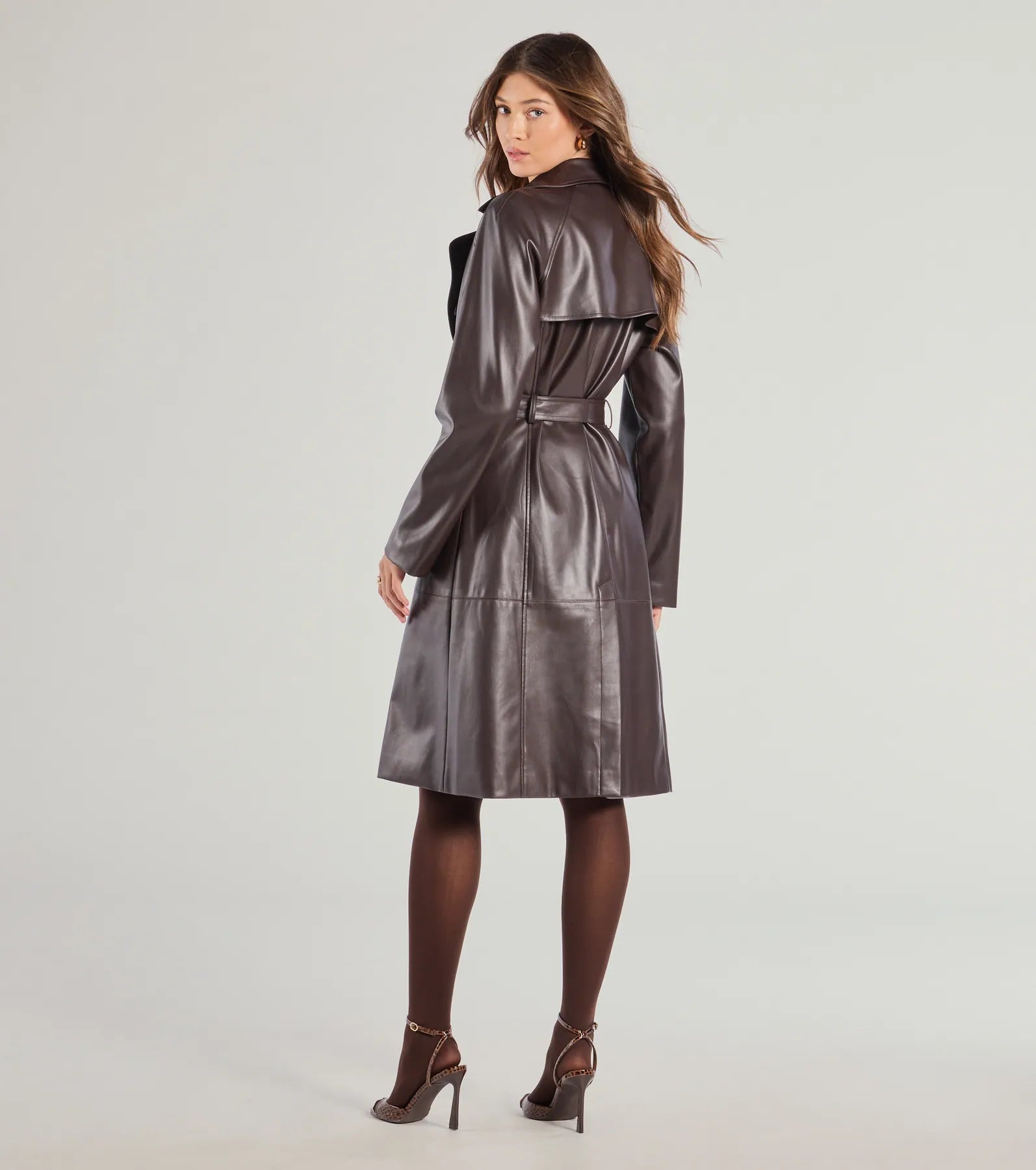 Iconic Muse Faux Leather Belted Trench Coat