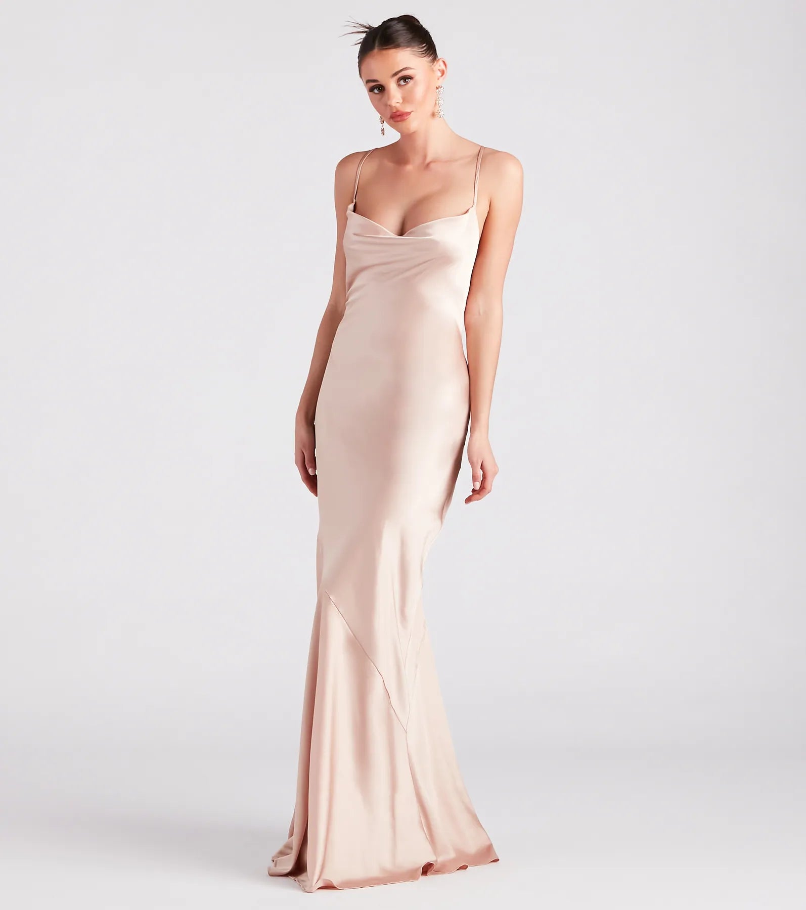 Vanessa Formal Satin Cowl Neck Dress