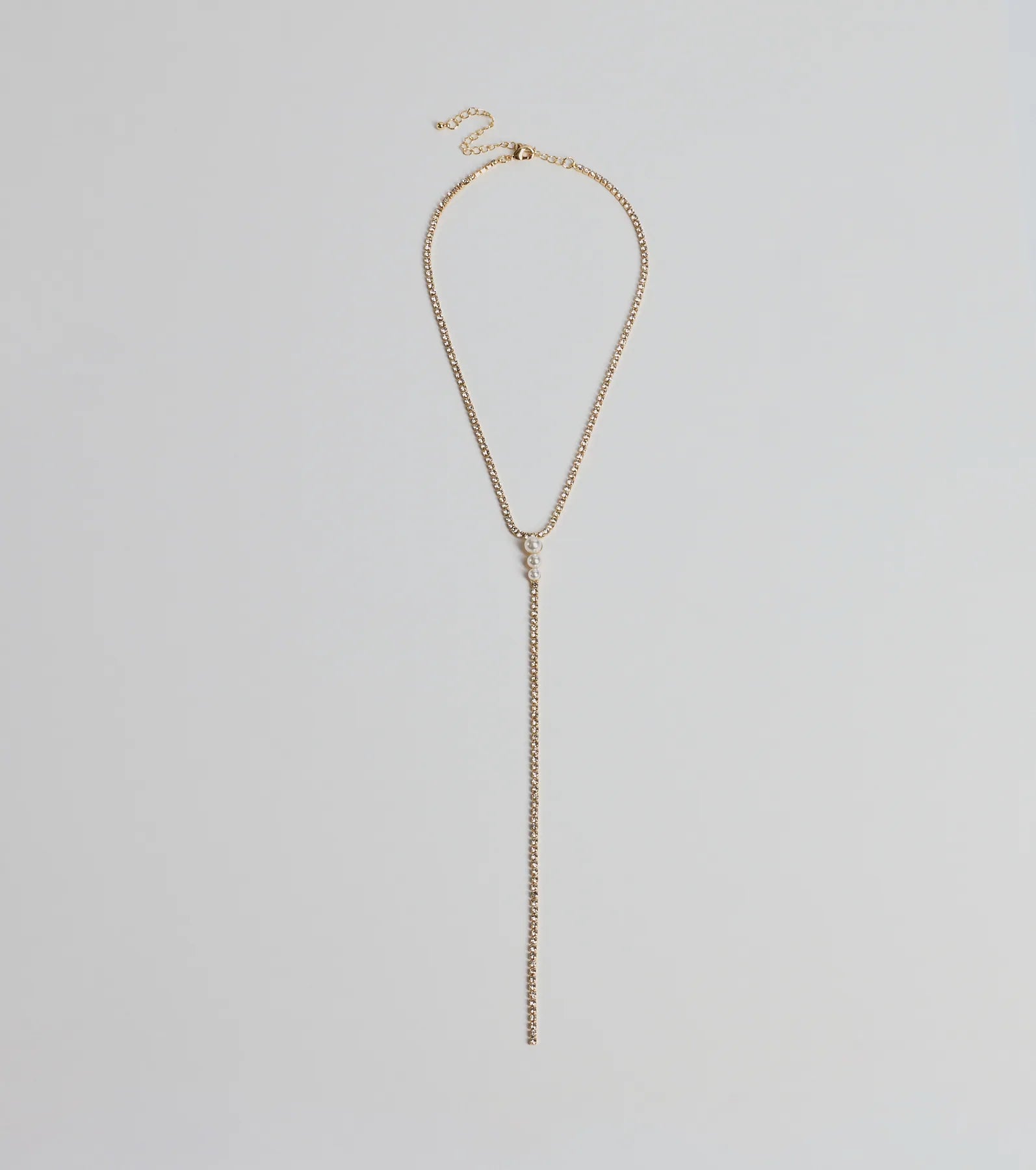 Luxe Glam Rhinestone And Pearl Lariat Necklace