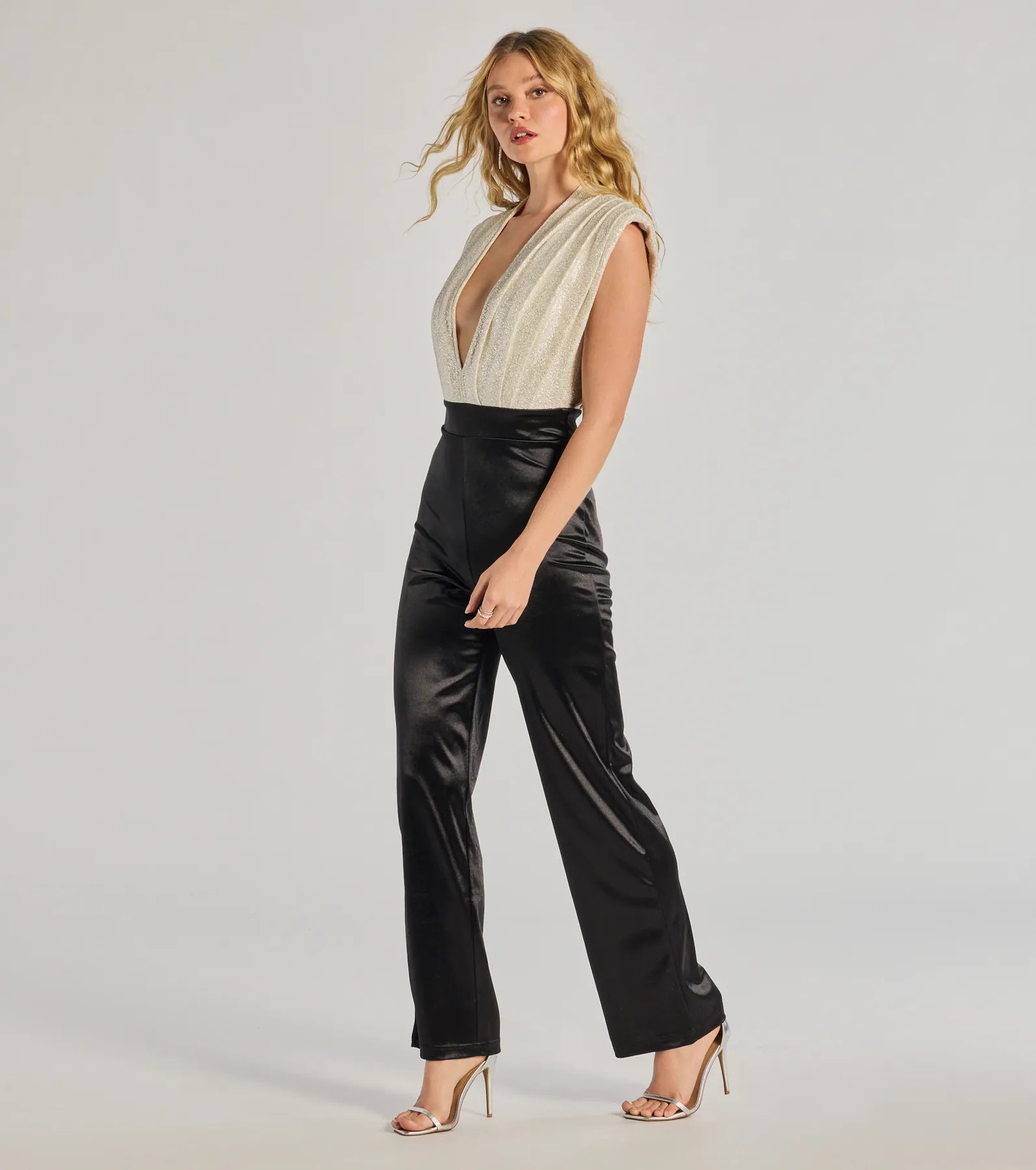 Radiant Era Glitter Lurex And Satin Jumpsuit