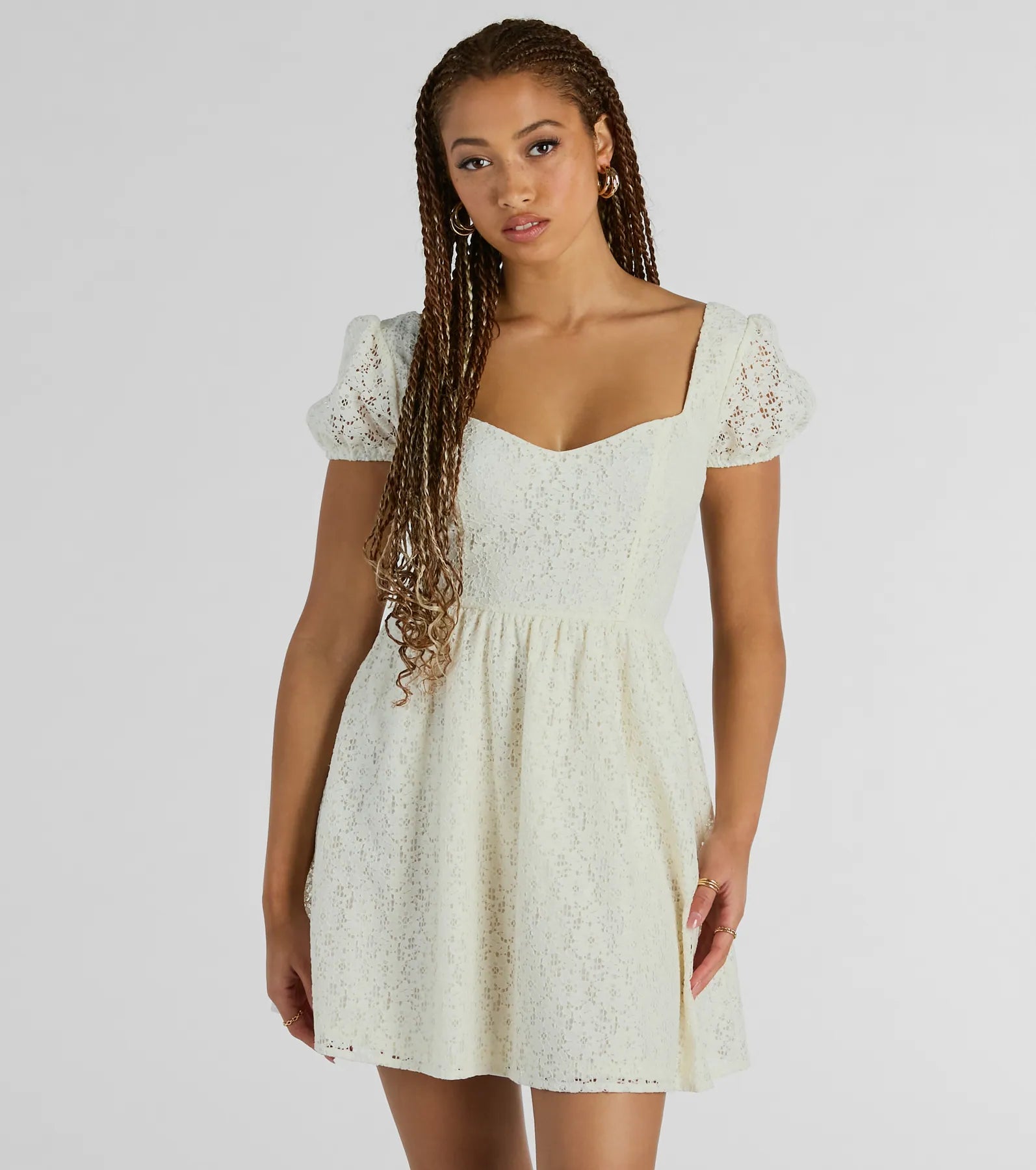 Perfectly Stunning Bow Eyelet Lace Skater Dress