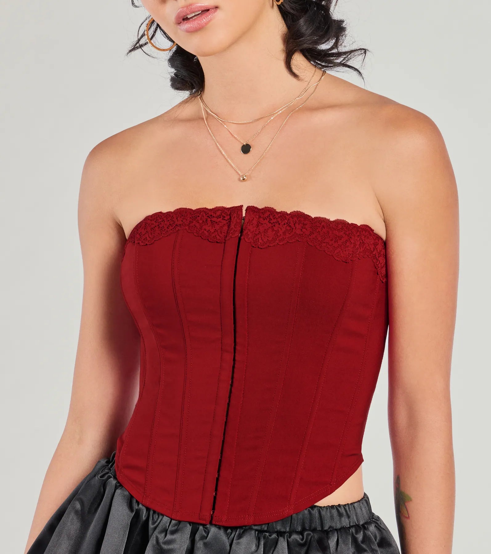 Chic And Snatched Strapless Lace Trim Corset Top