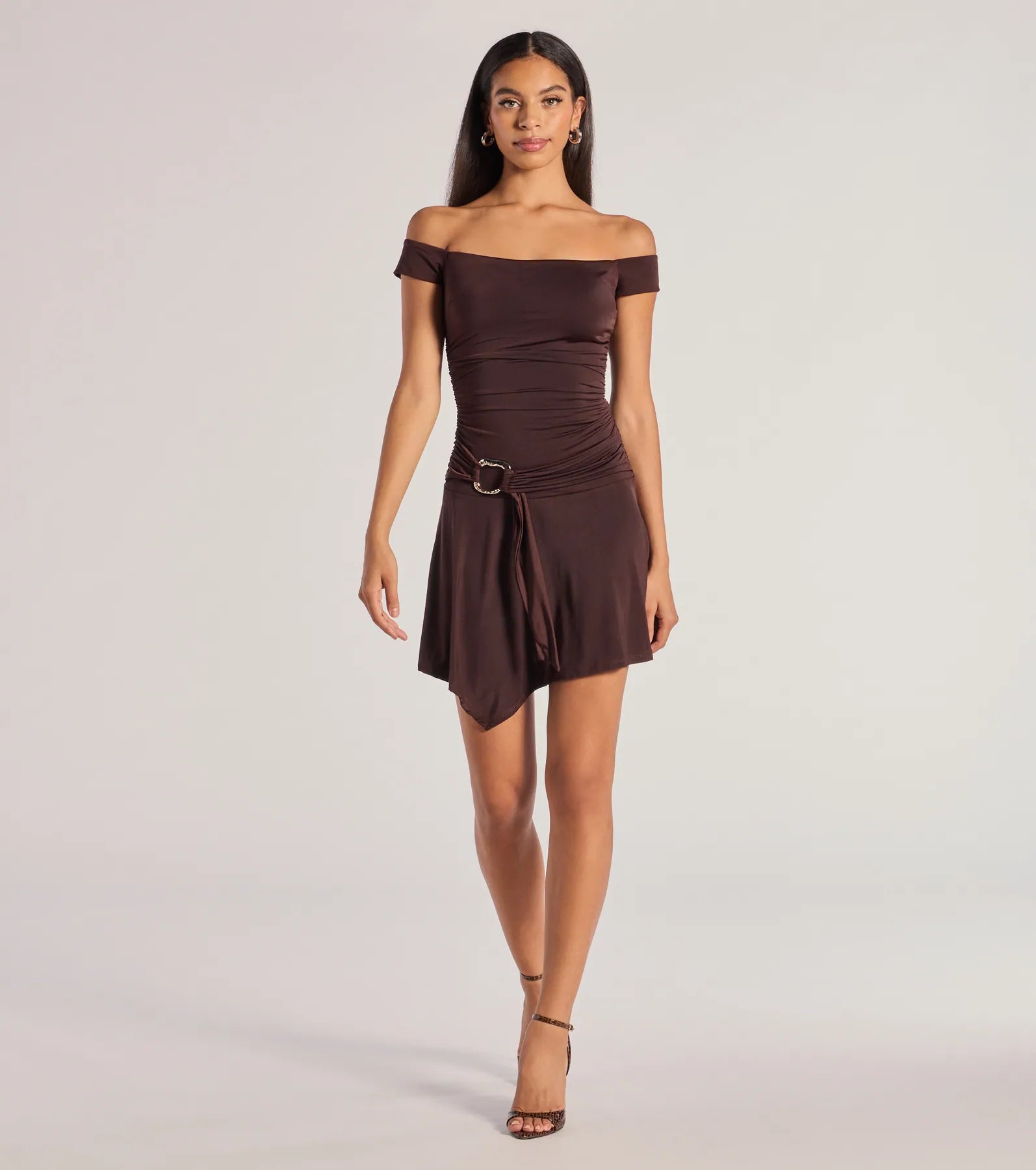 Trendy Fab Off-The-Shoulder Belted Mini Dress