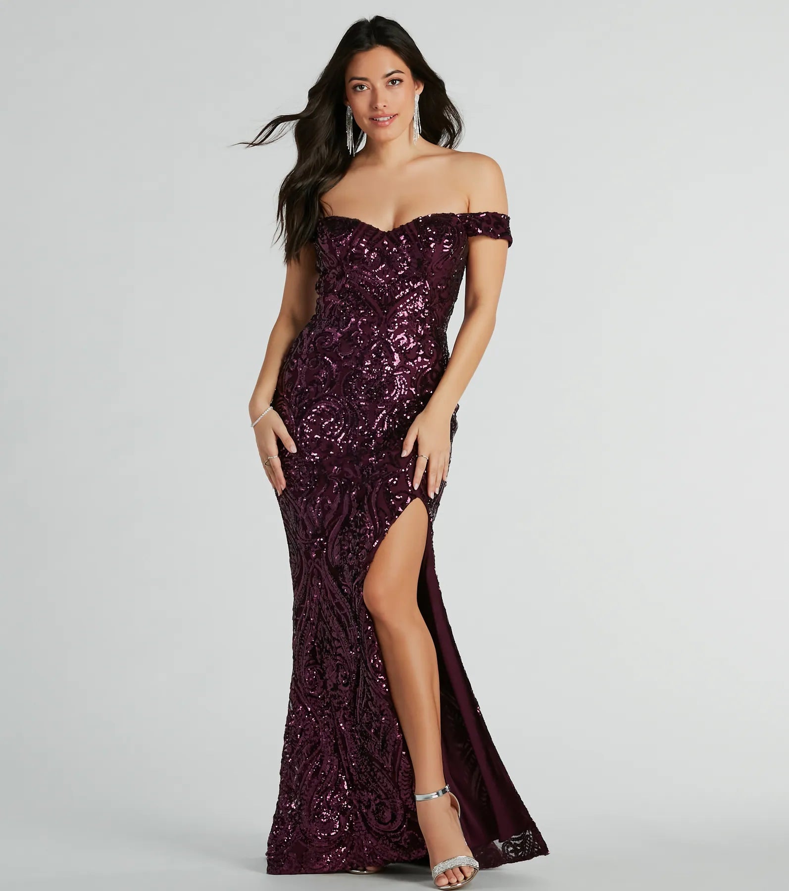 Alanna Off-The-Shoulder Sequin Mermaid Dress