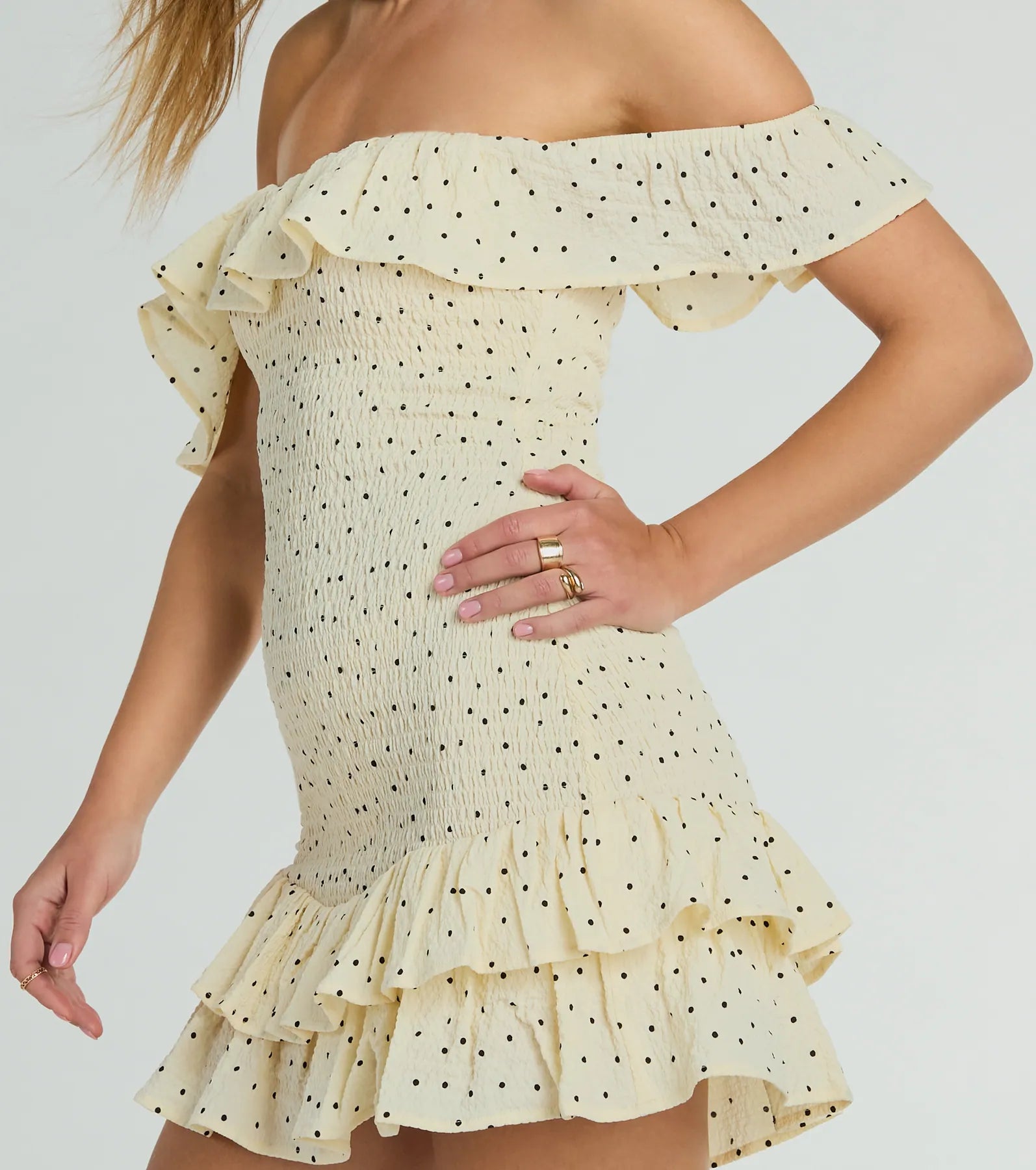 Best Spot To Be Off-The-Shoulder Polka Dot Mini Dress