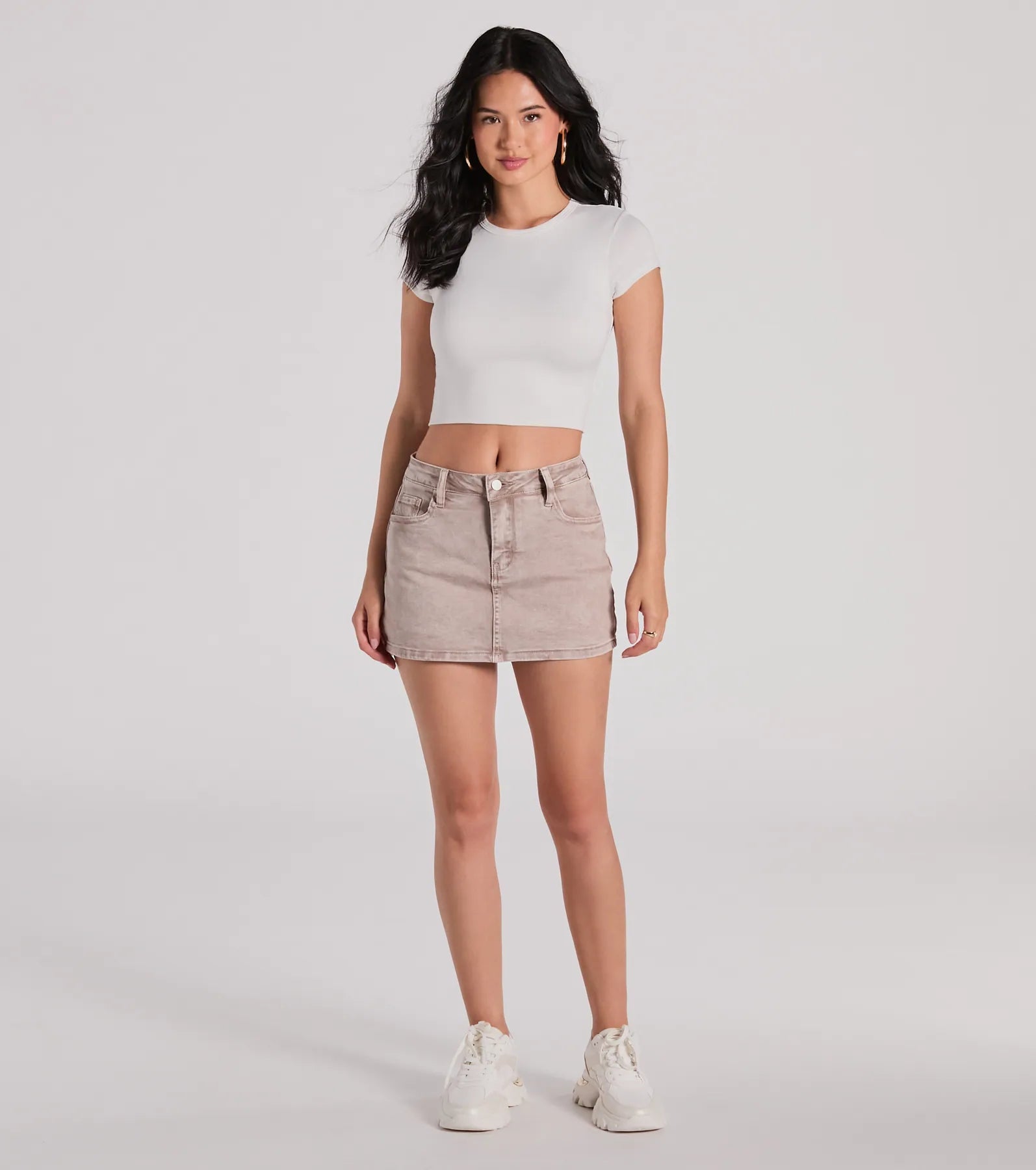 Keep It Cool Mid-Rise Acid-Wash Denim Skort