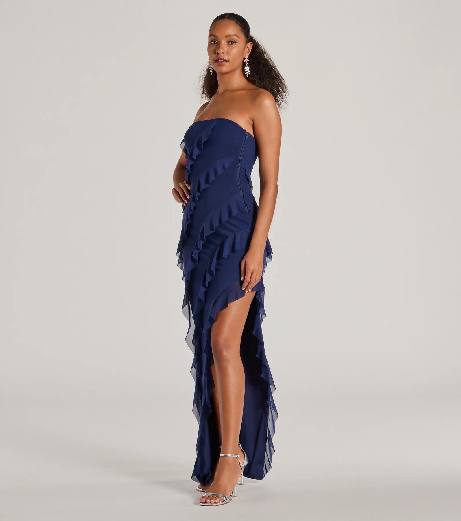 Gabby Formal Mesh Strapless Ruffle Long Dress