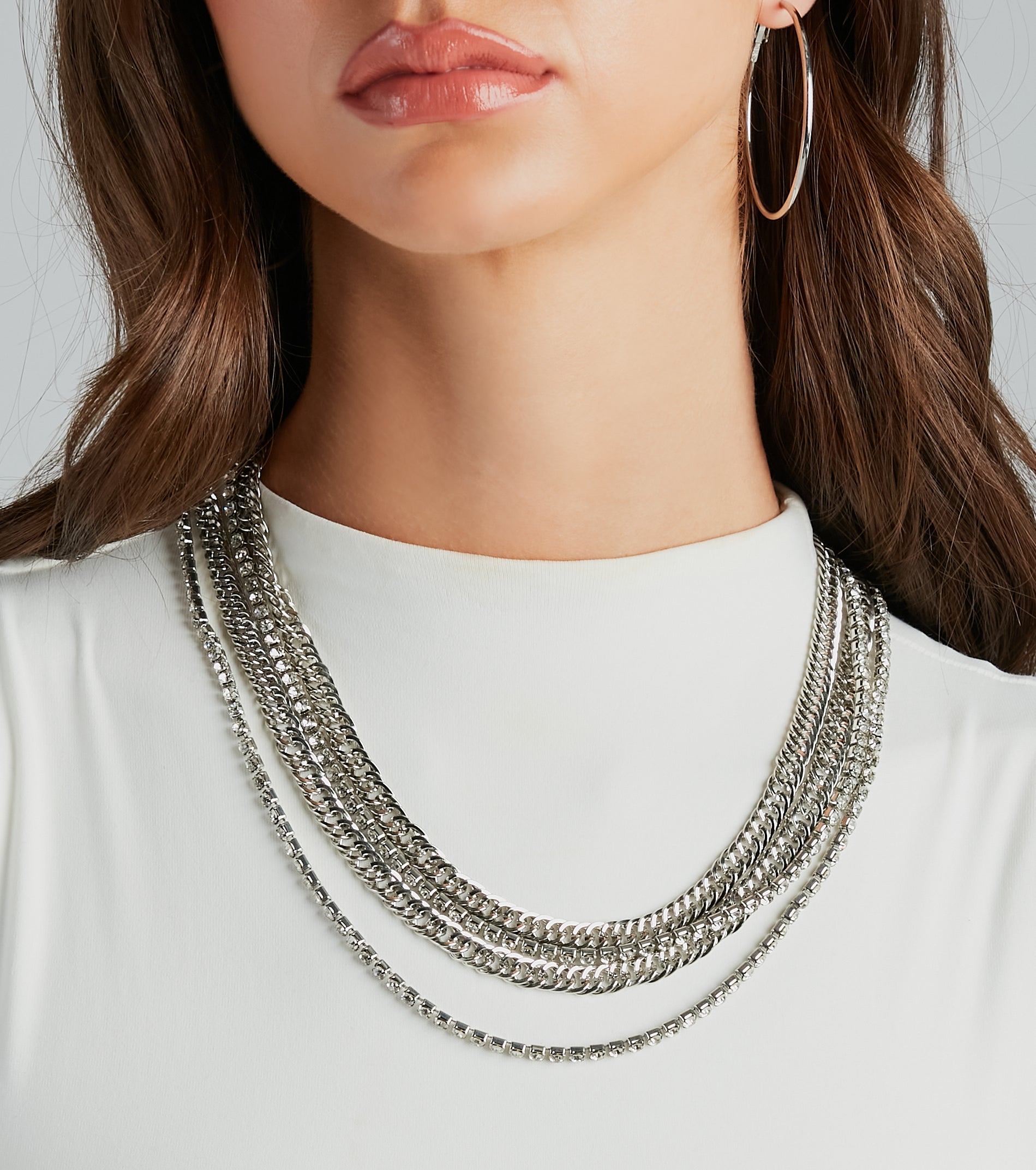 Layered In Glam Rhinestone Chain Necklace