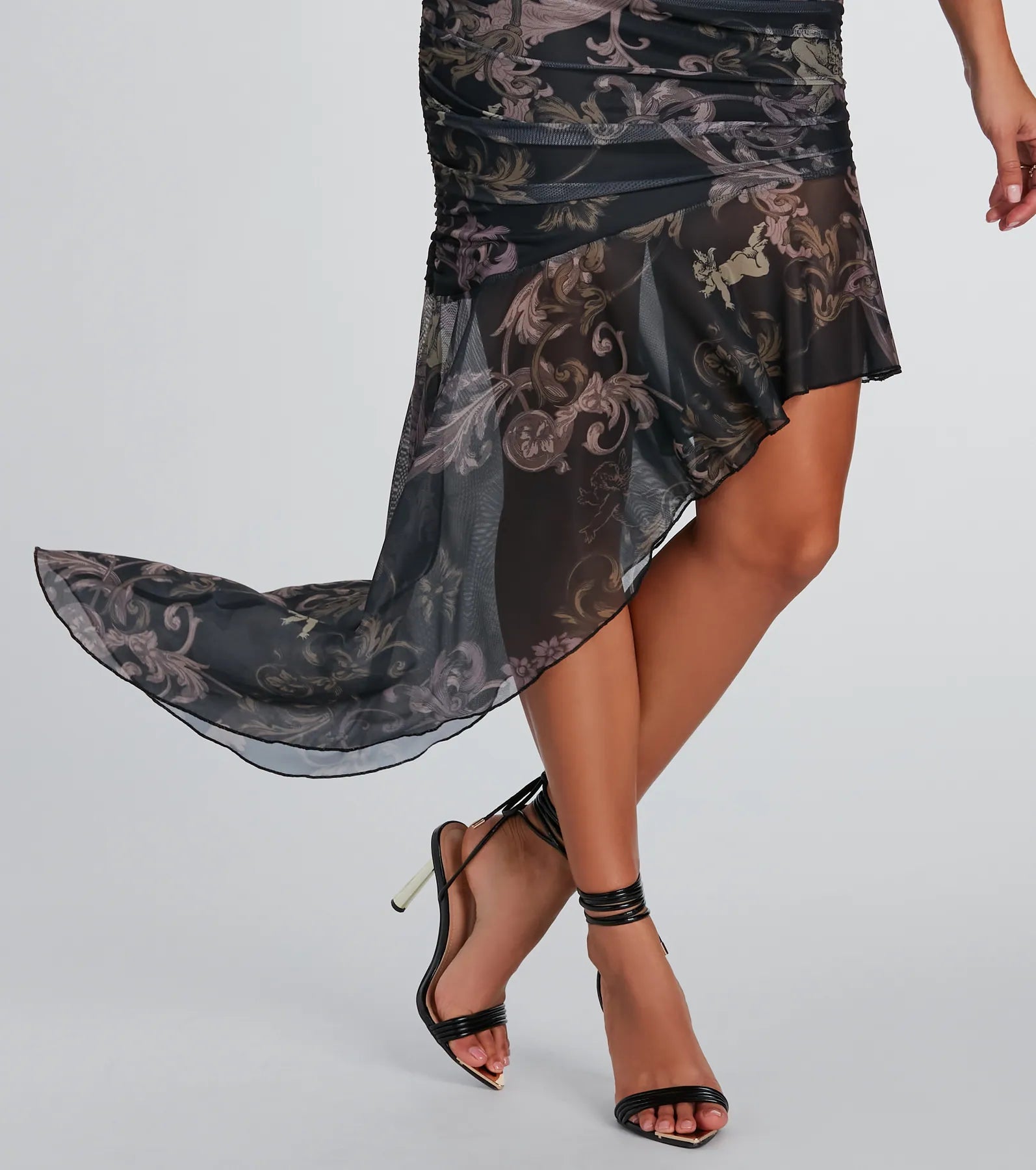 Mystical Beauty Greek Print Ruffle Midi Dress