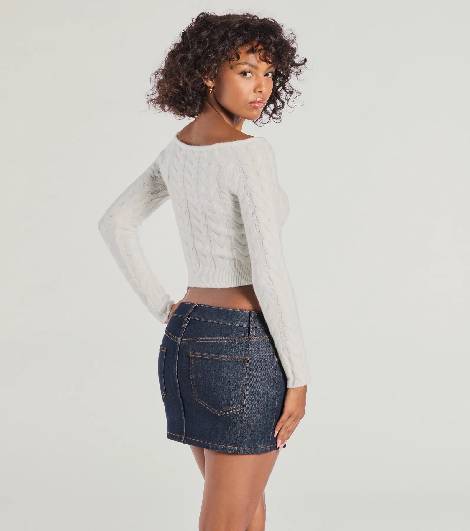 Cozy Cutie Off-The-Shoulder Cable Knit Top