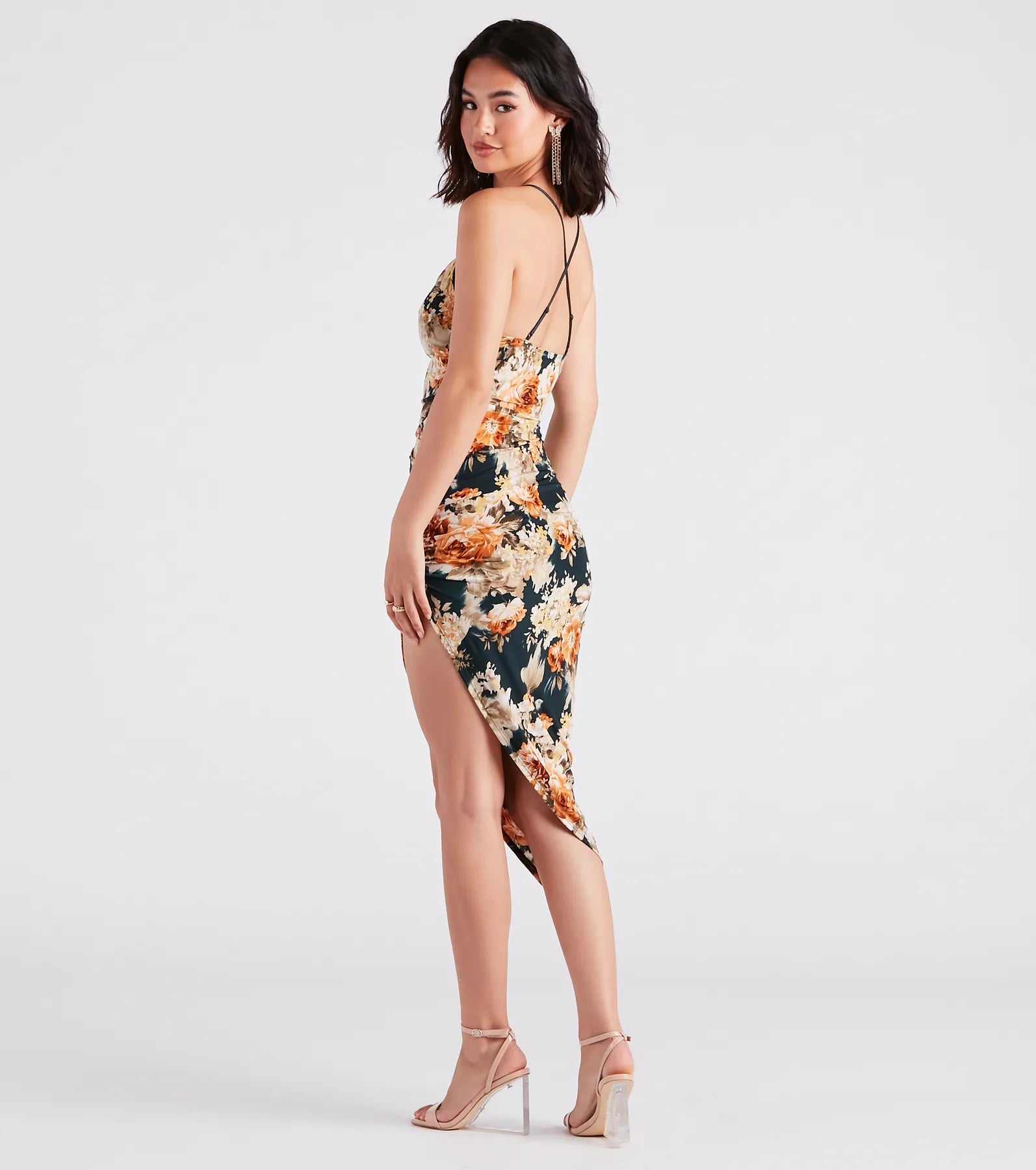 Beautiful Blooms Floral Asymmetric Midi Dress