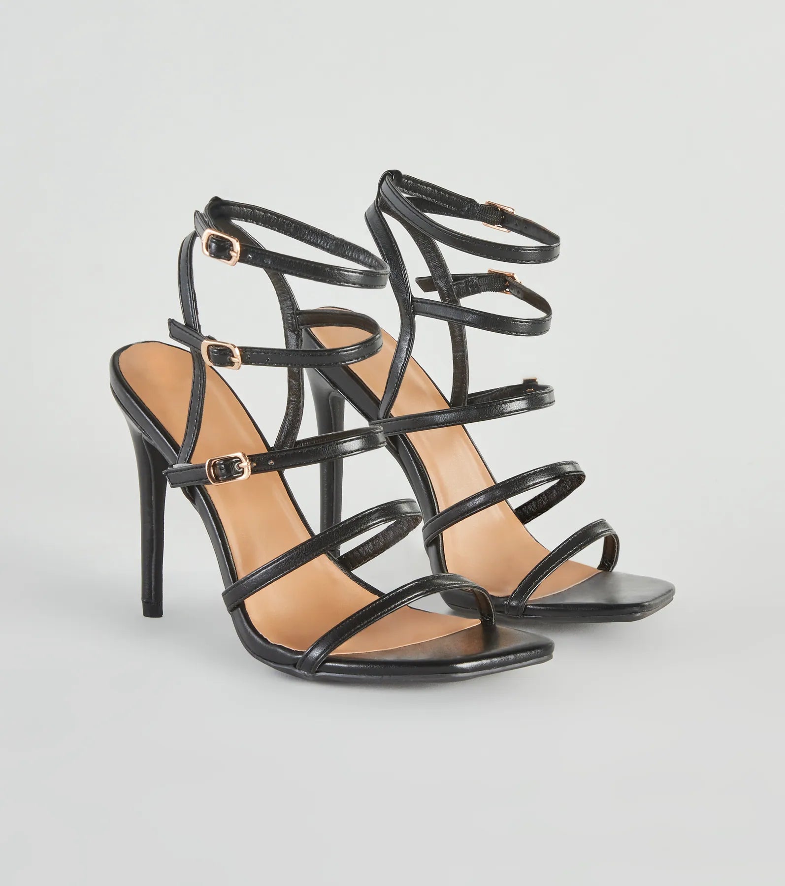 Oo La La Faux Leather Caged Stiletto Heels