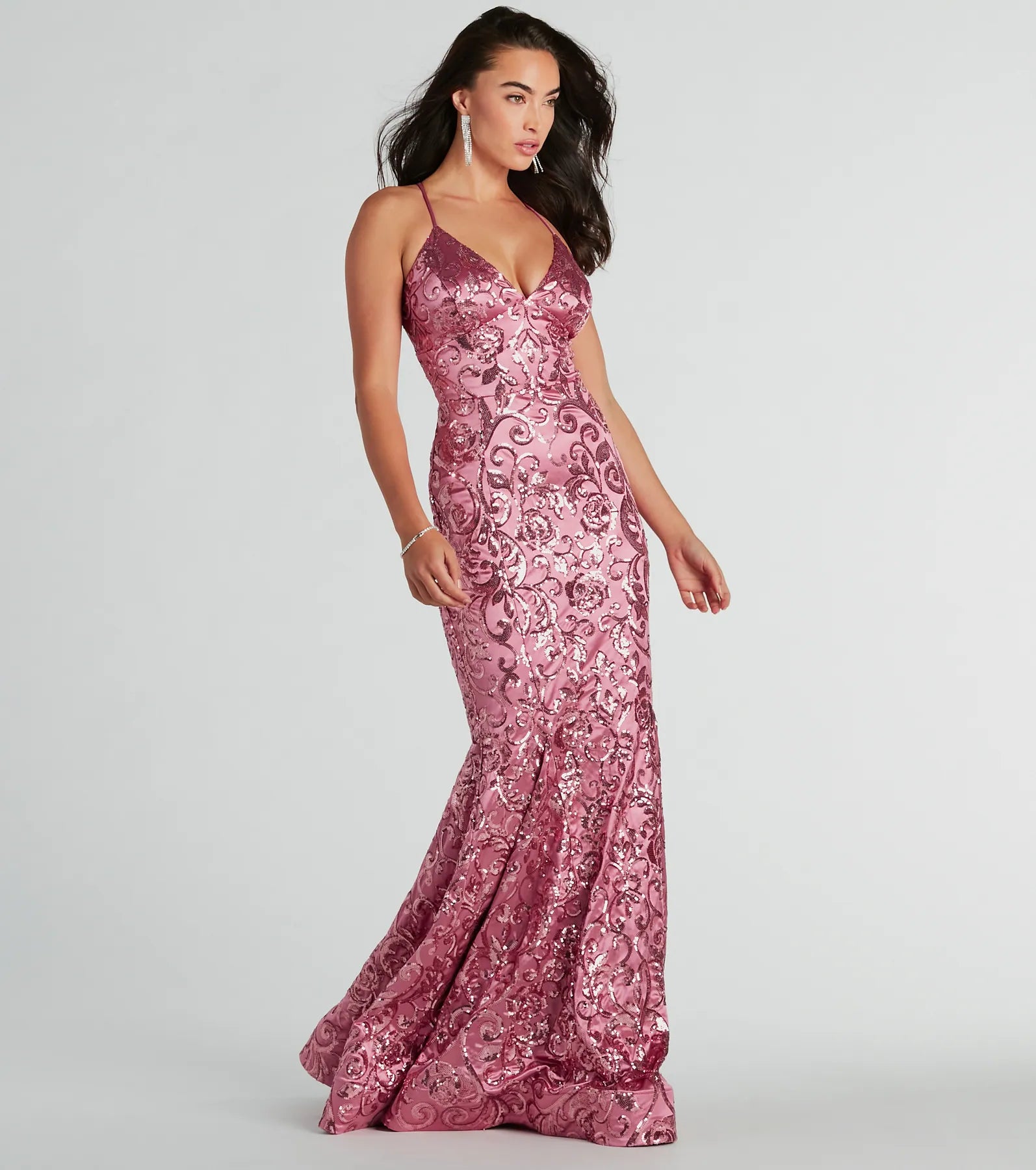 Saskia Lace-Up Mermaid Sequin Satin Formal Dress