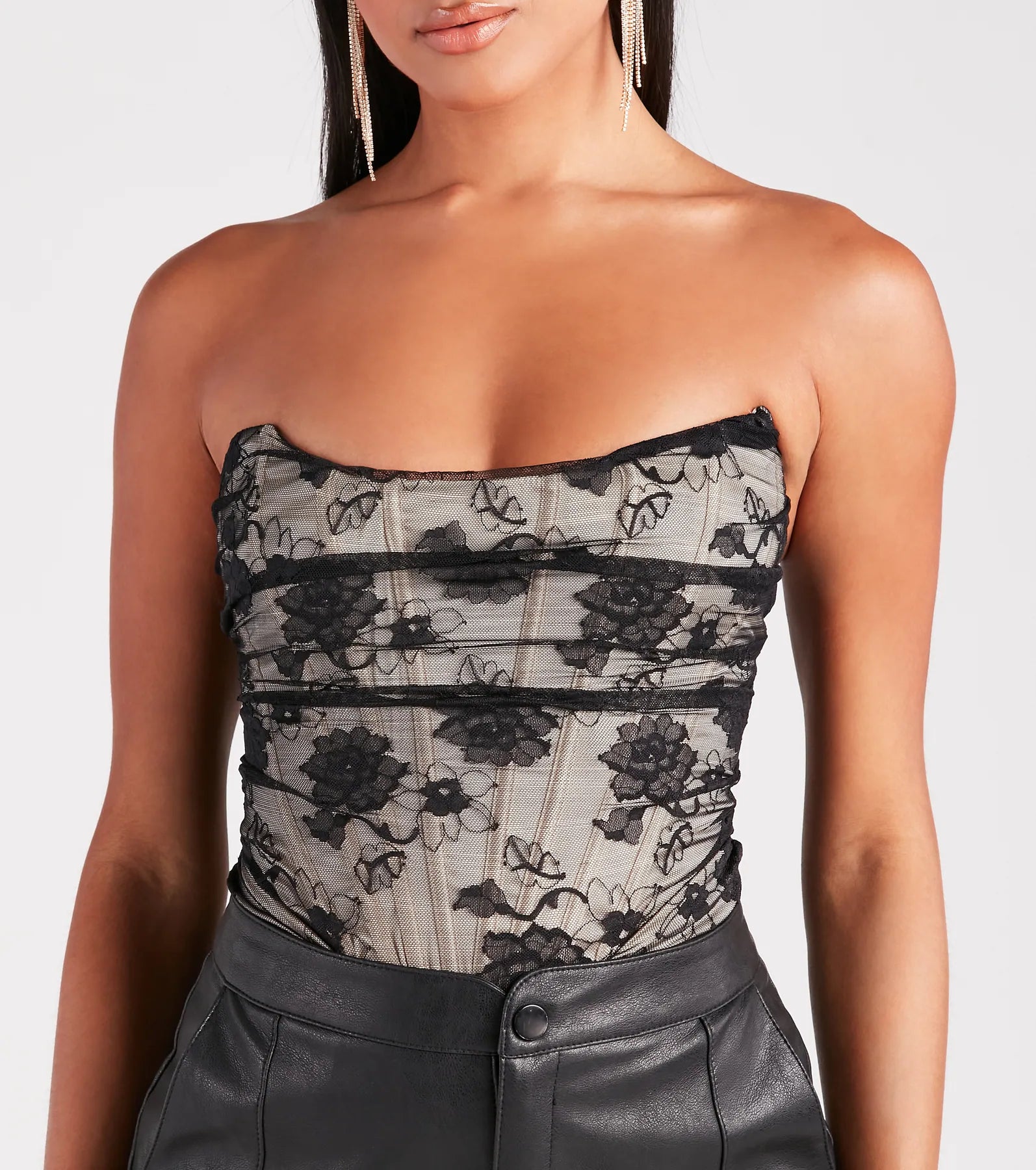 Sultry Romance Sheer Lace Corset Bodysuit