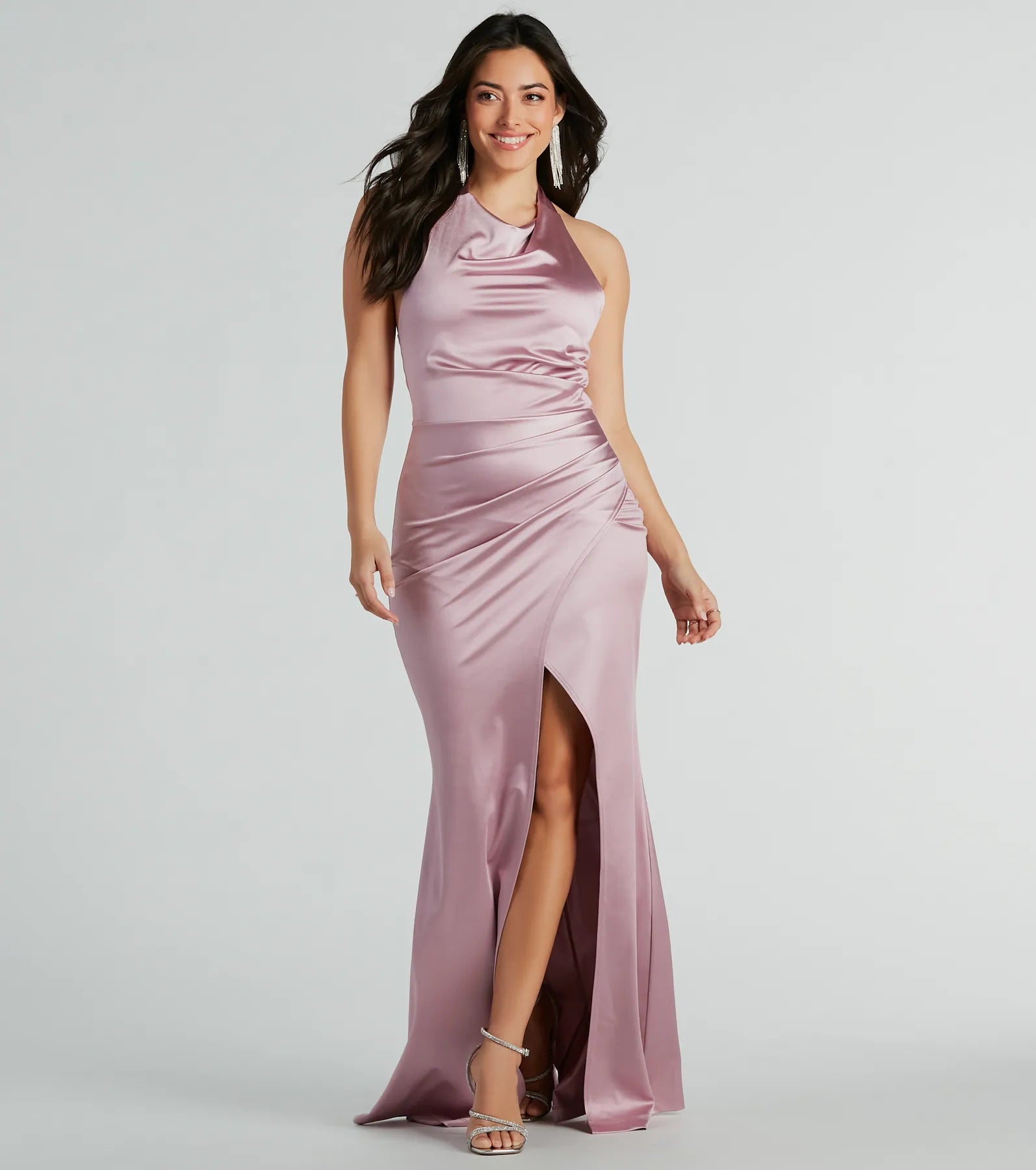 Kourtney Halter Mermaid Satin Formal Dress