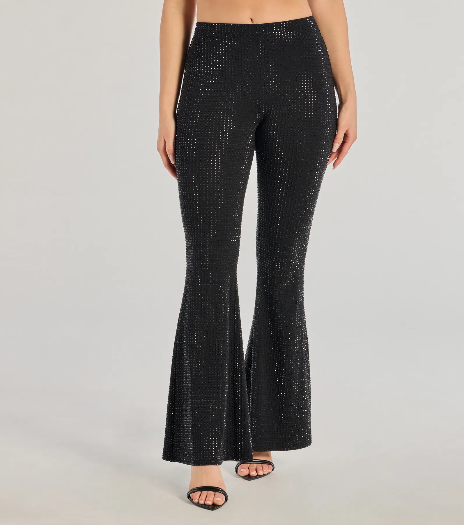 Glitzy Vibes Rhinestone Knit Flare Pants