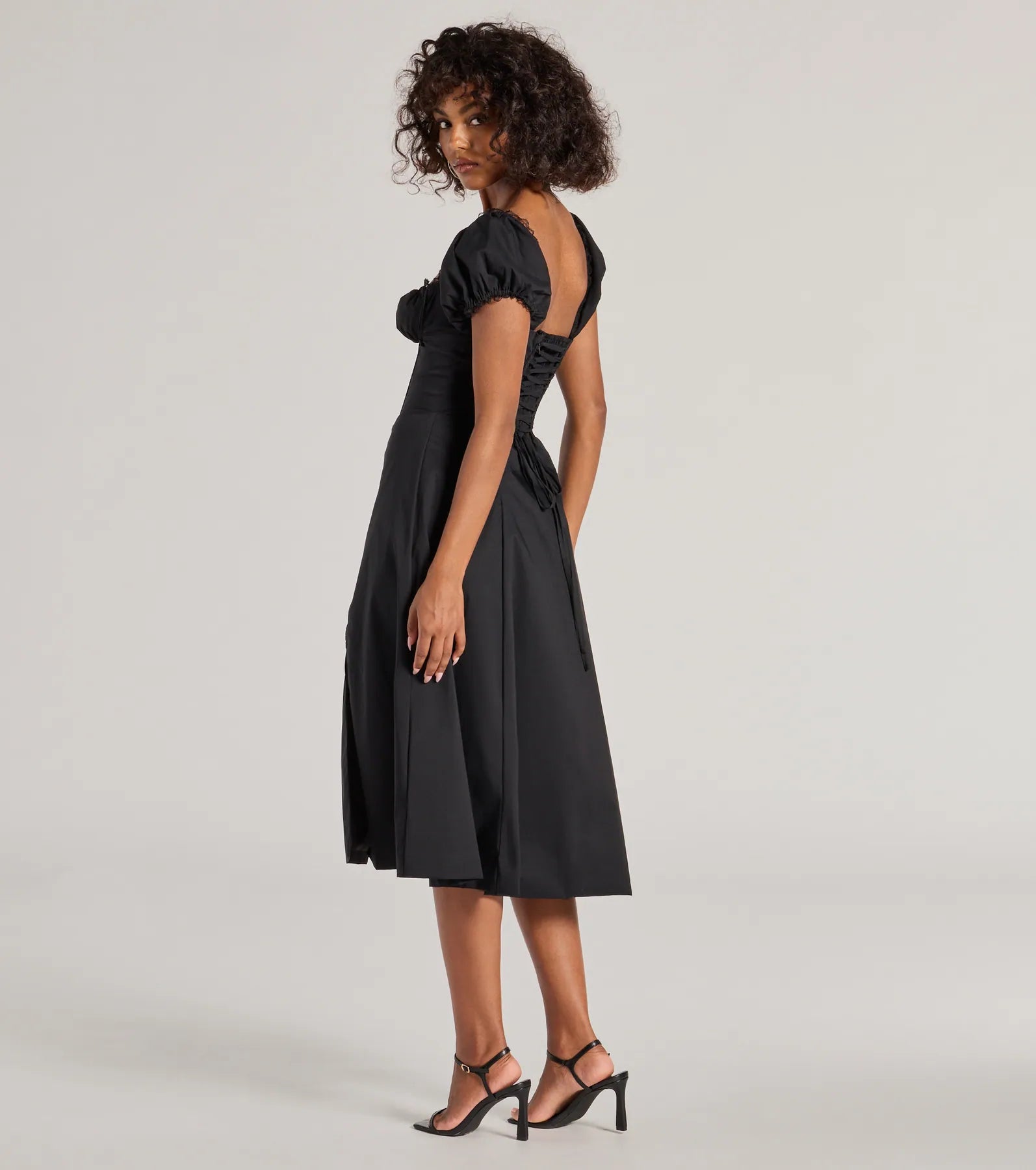 Flawless Puff Sleeve Corset Midi Dress