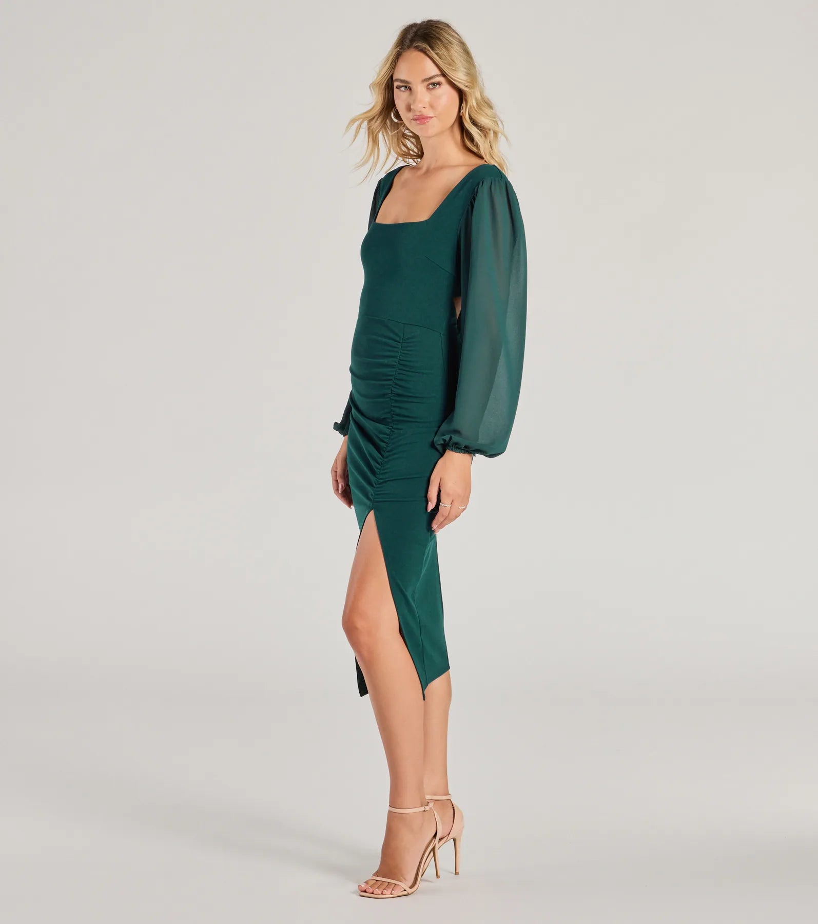 Celeste Tie-Back Slit Crepe Midi Formal Dress