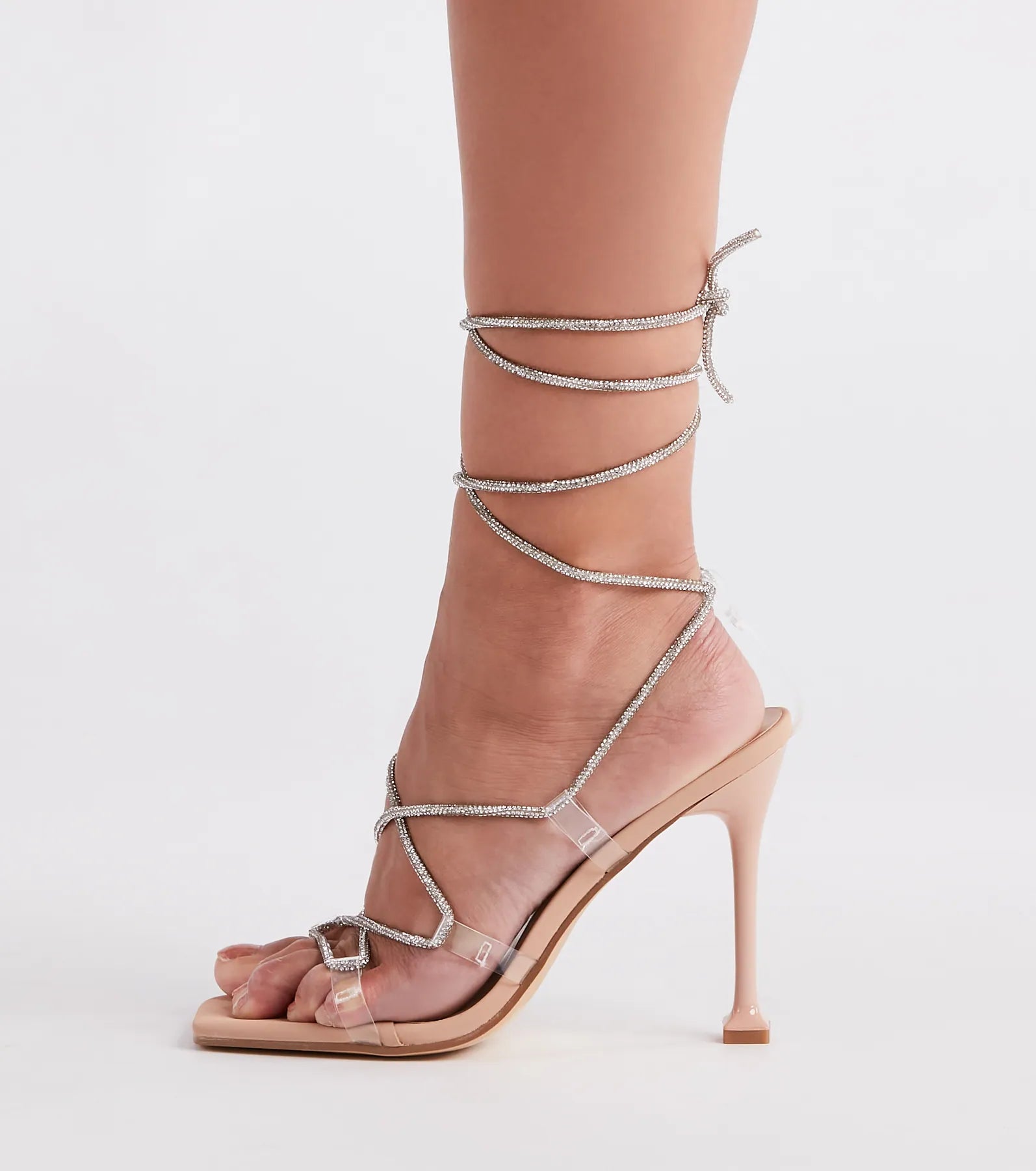 Lace-Up In Rhinestone Stiletto Heels