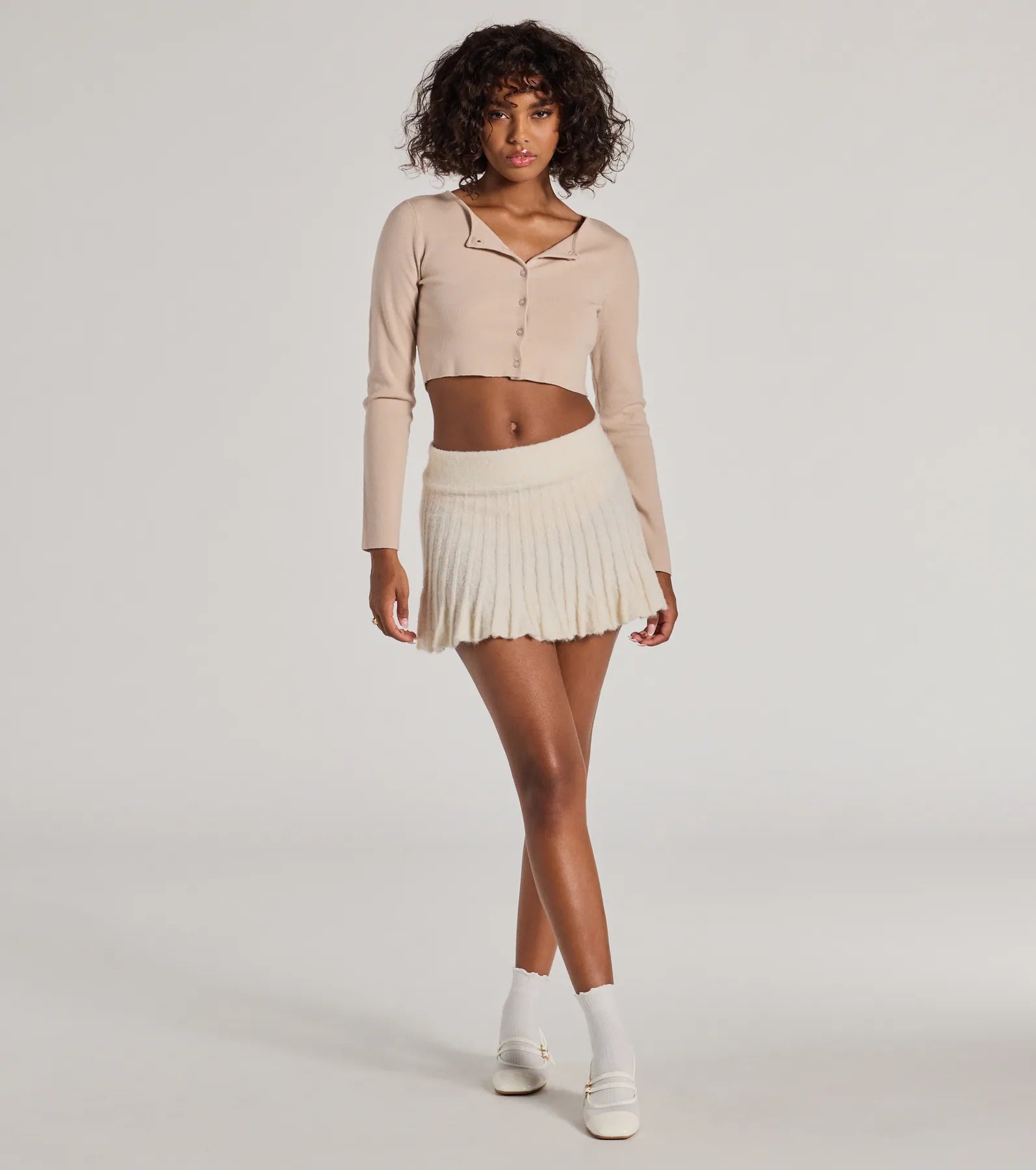 Preppy Charm Pleated Knit Mini Skirt