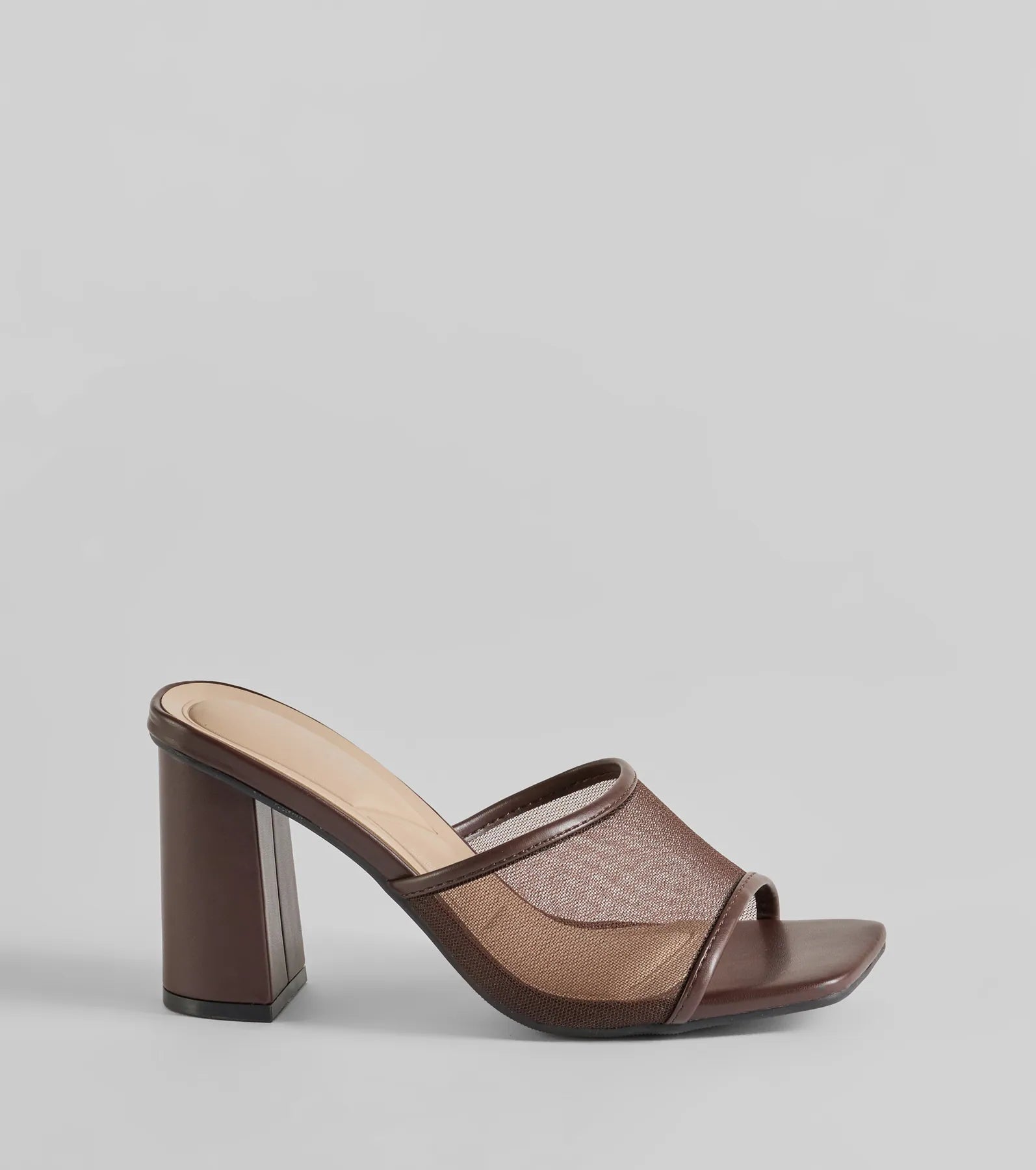 Desk To Dates Mesh Faux Leather Block Heels