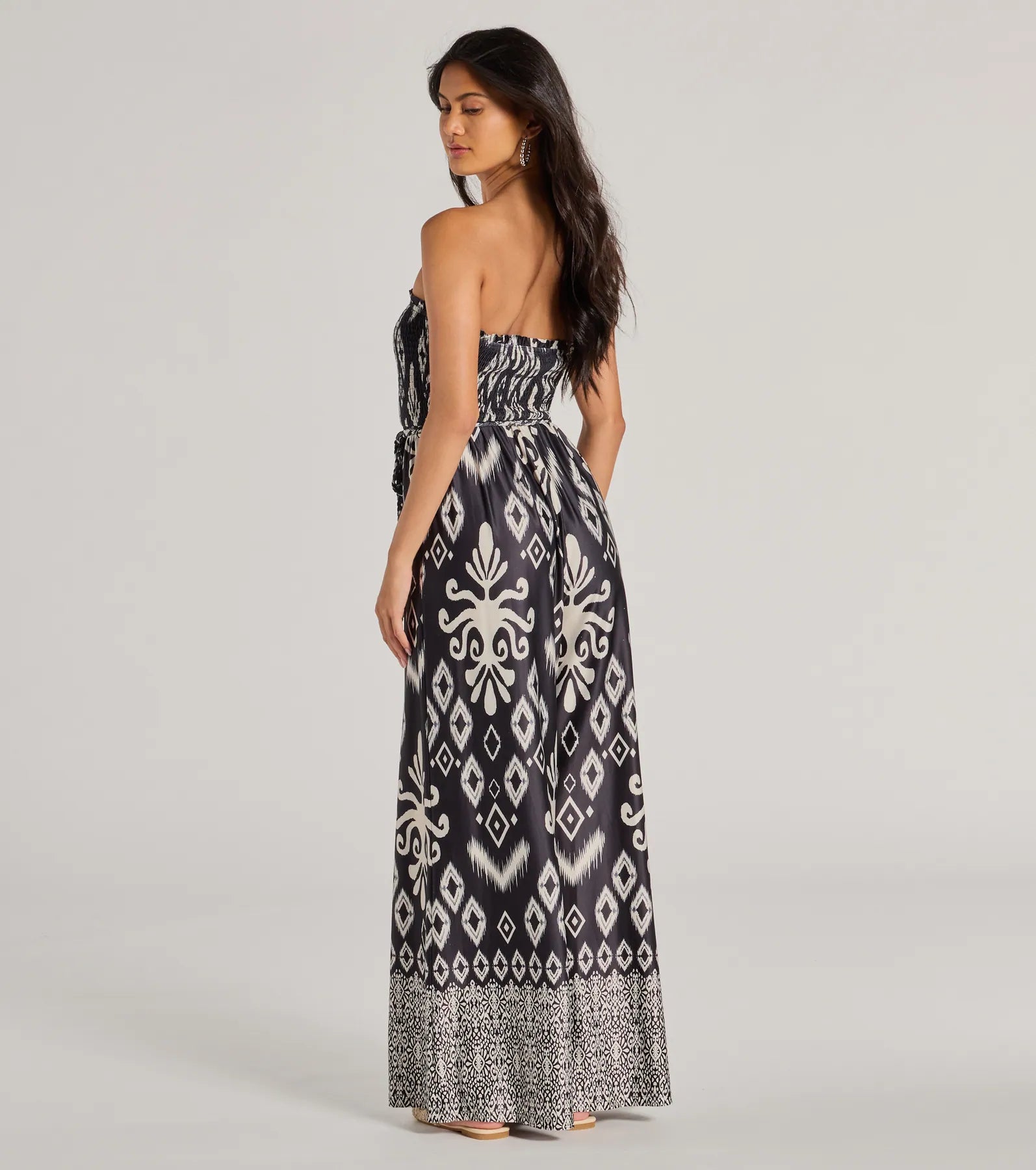 Trendy Ease Strapless Boho Print Wide-Leg Jumpsuit