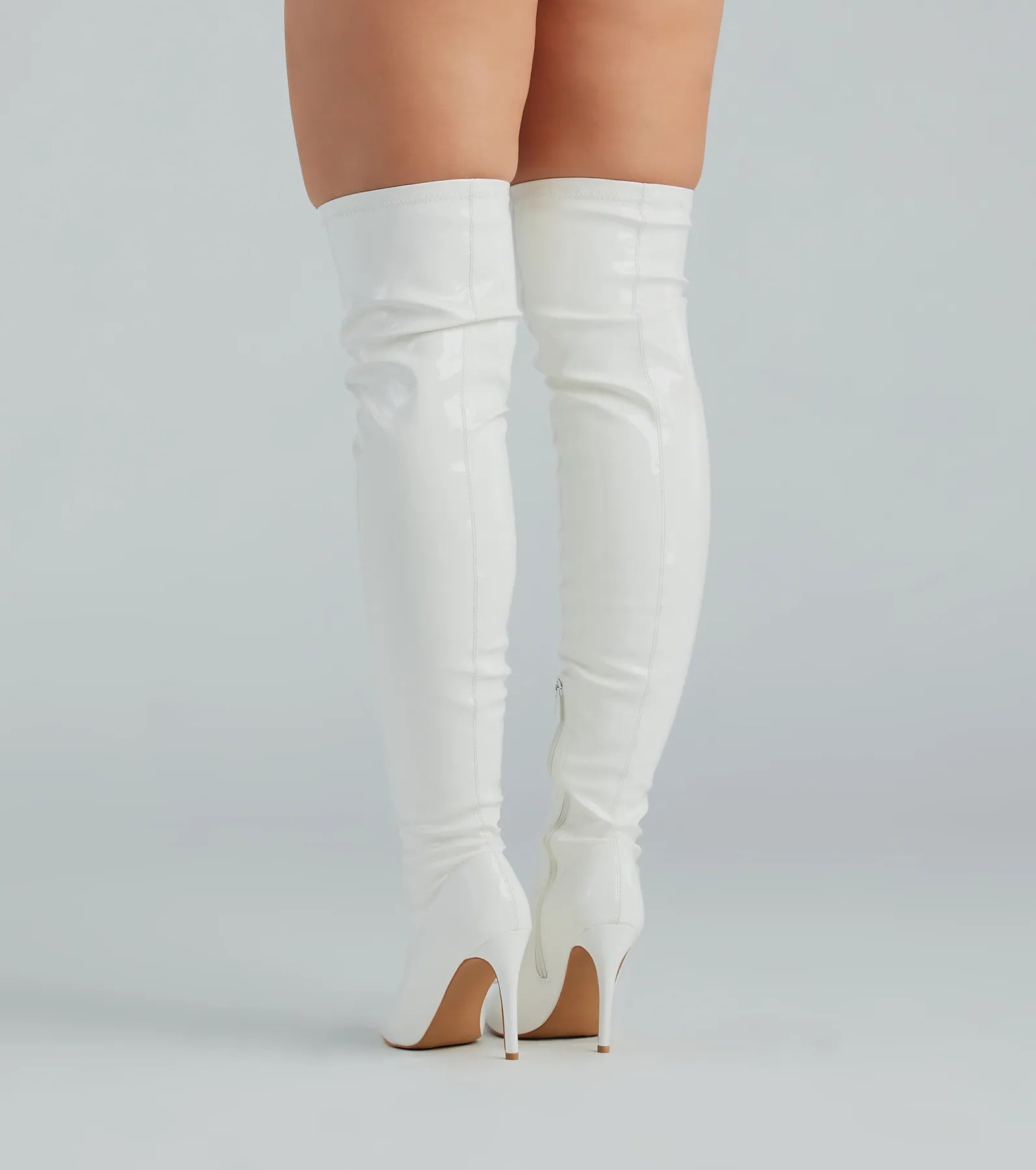 High Standards Patent Thigh-High Stiletto Boots