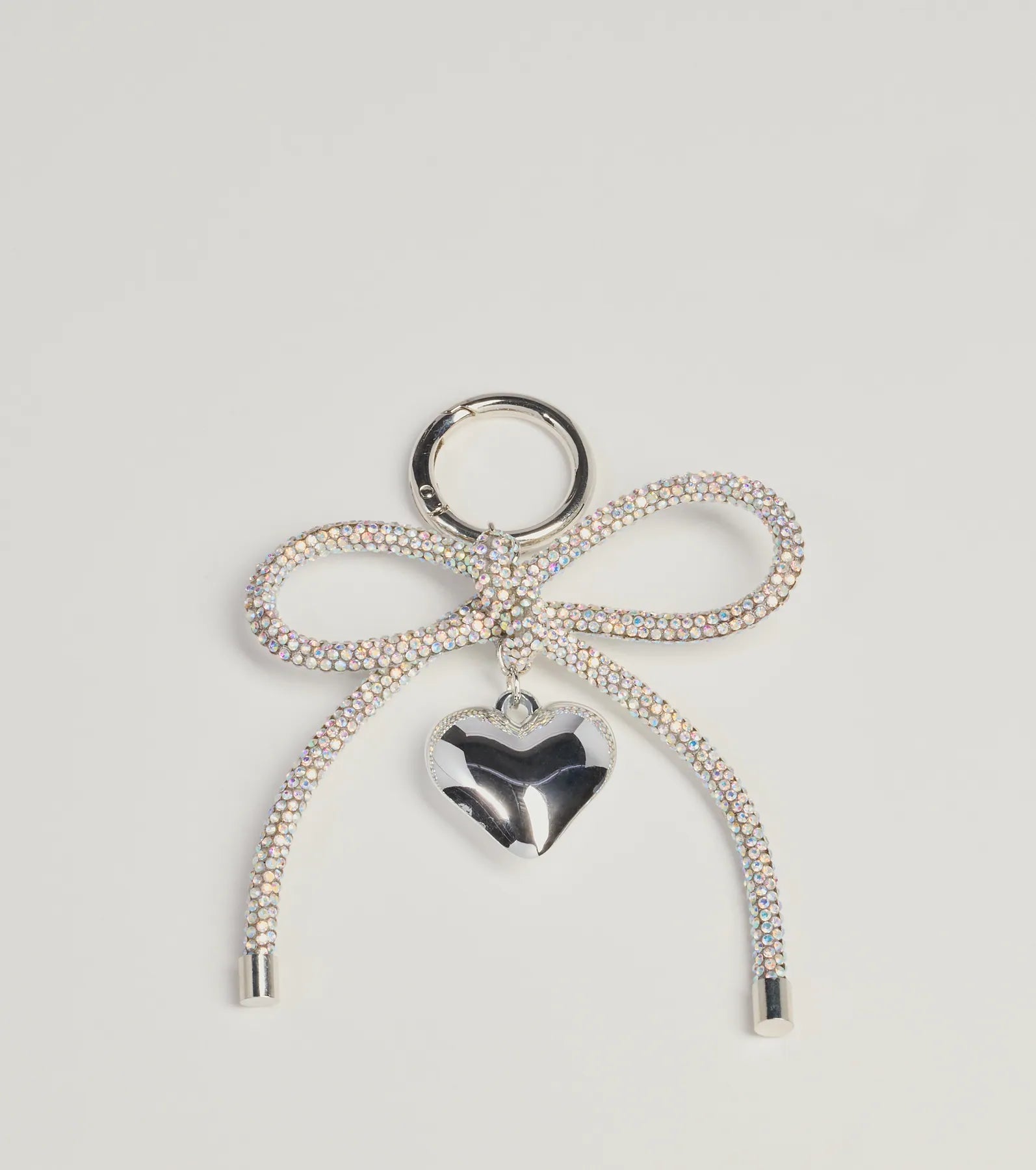 Glam Shine Rhinestone Bow And Heart Bag Charm