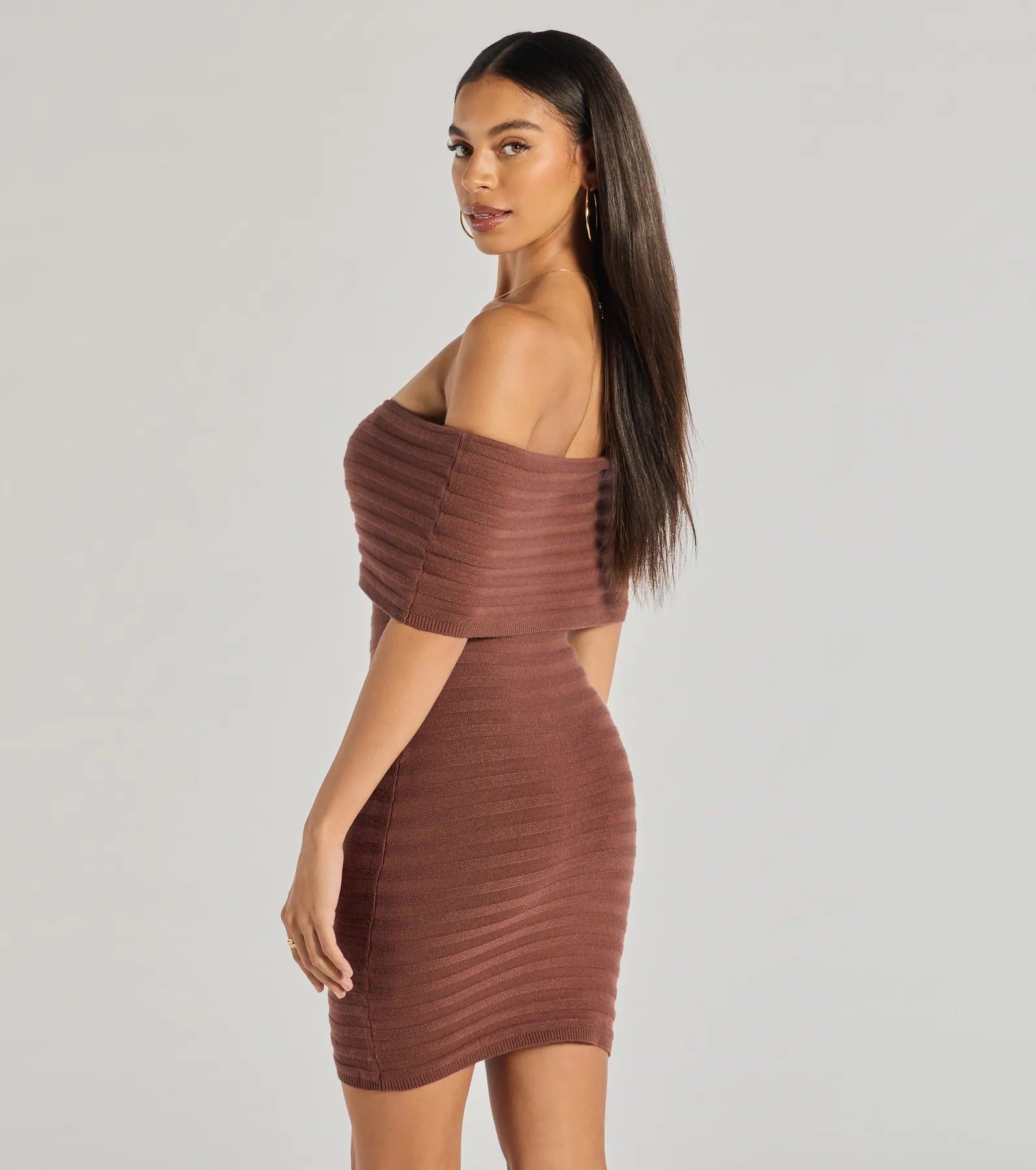 Soft And Chic Ribbed Knit Off-The-Shoulder Mini Dress