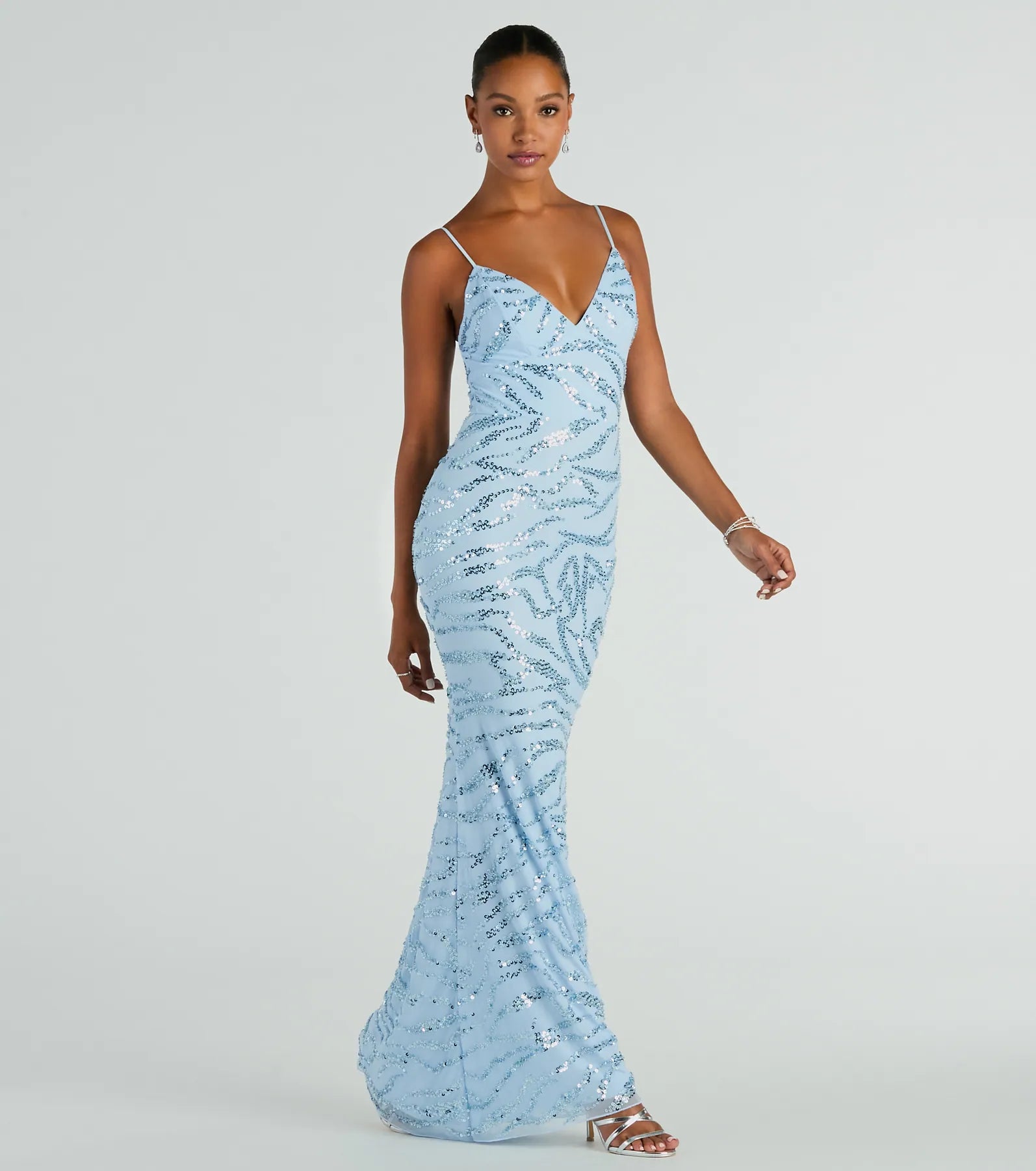 Steffanie V-Neck Sequin Bead Mermaid Formal Dress