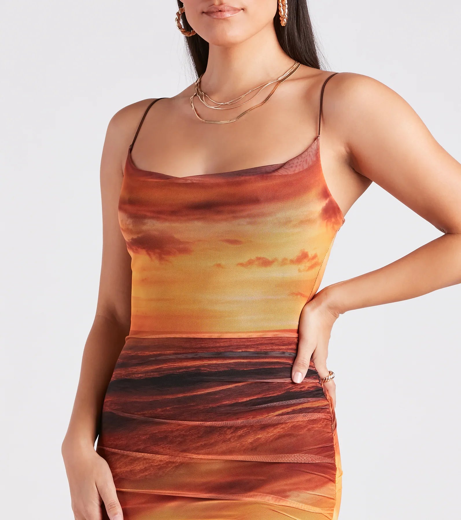 Sunset Chaser Cowl Neck Mini Dress