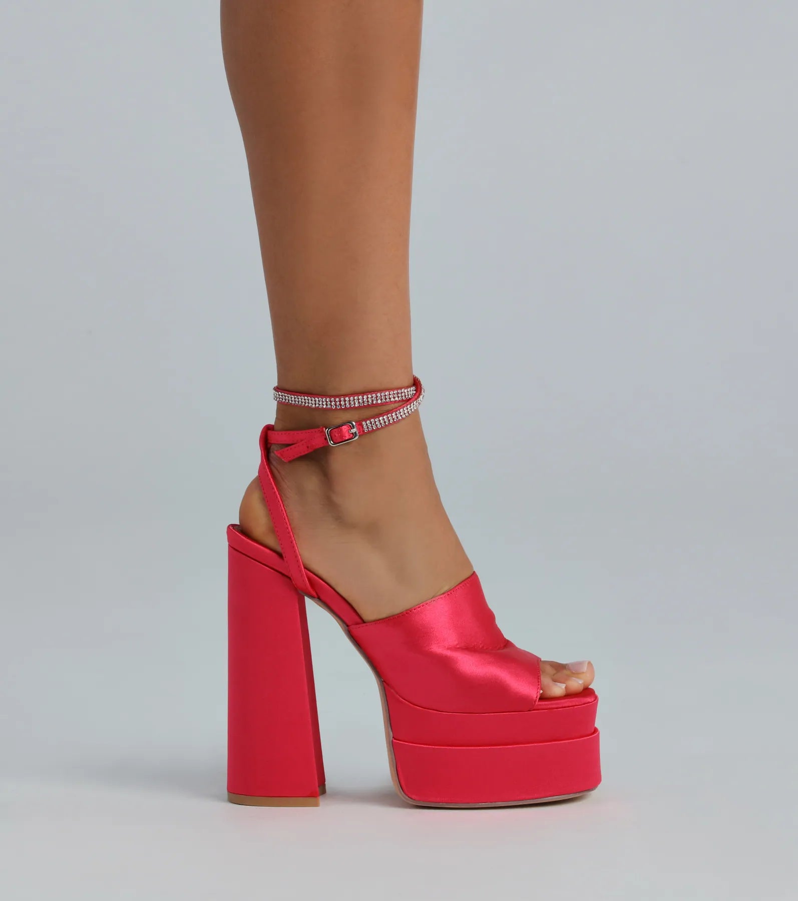 RSVP Yes Satin Platform Rhinestone Trim Heels