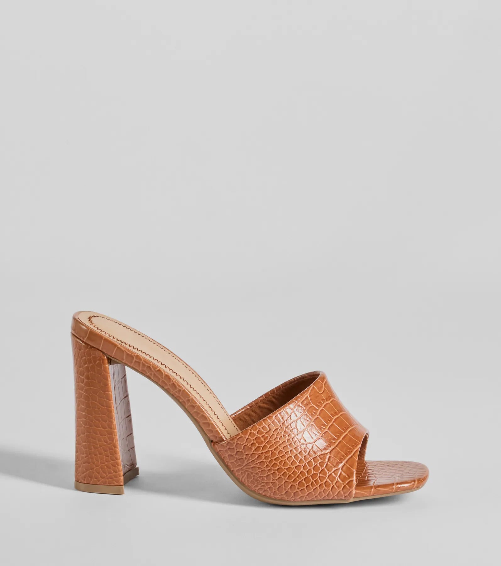 Chicest Babe Croc Faux Leather Block Heels