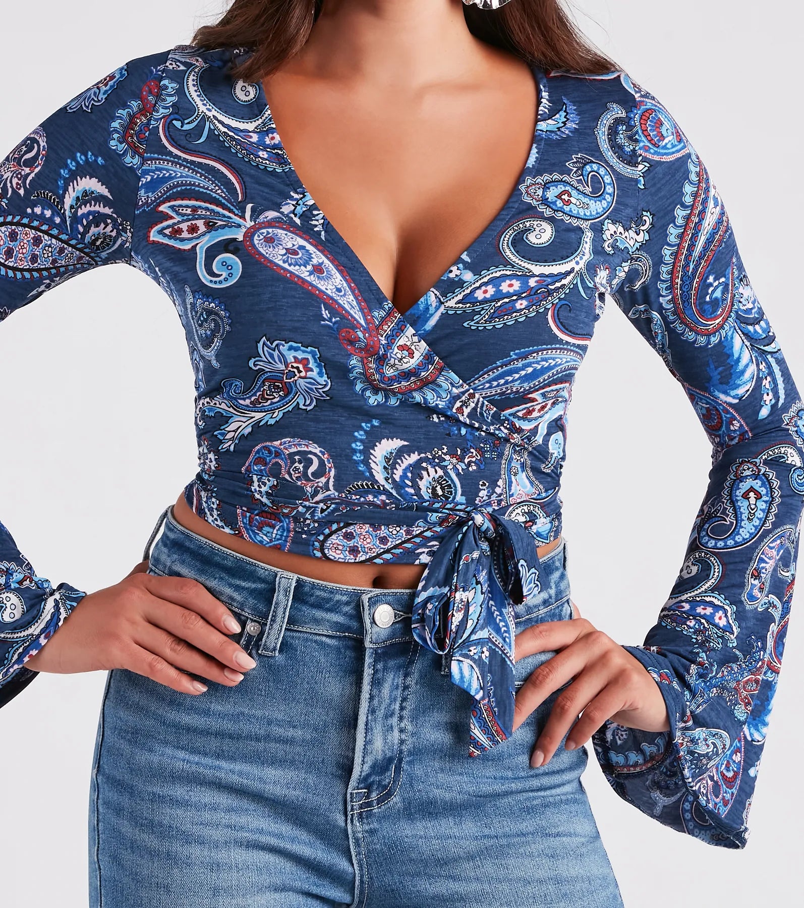 Sunset Audience Paisley Wrap Crop Top