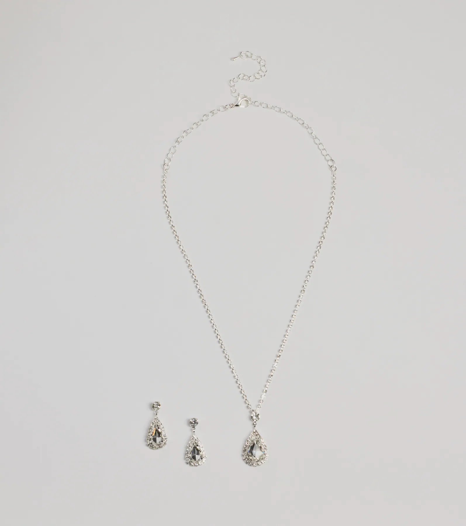 Luxe Teardrop Rhinestone Necklace And Earrings Set