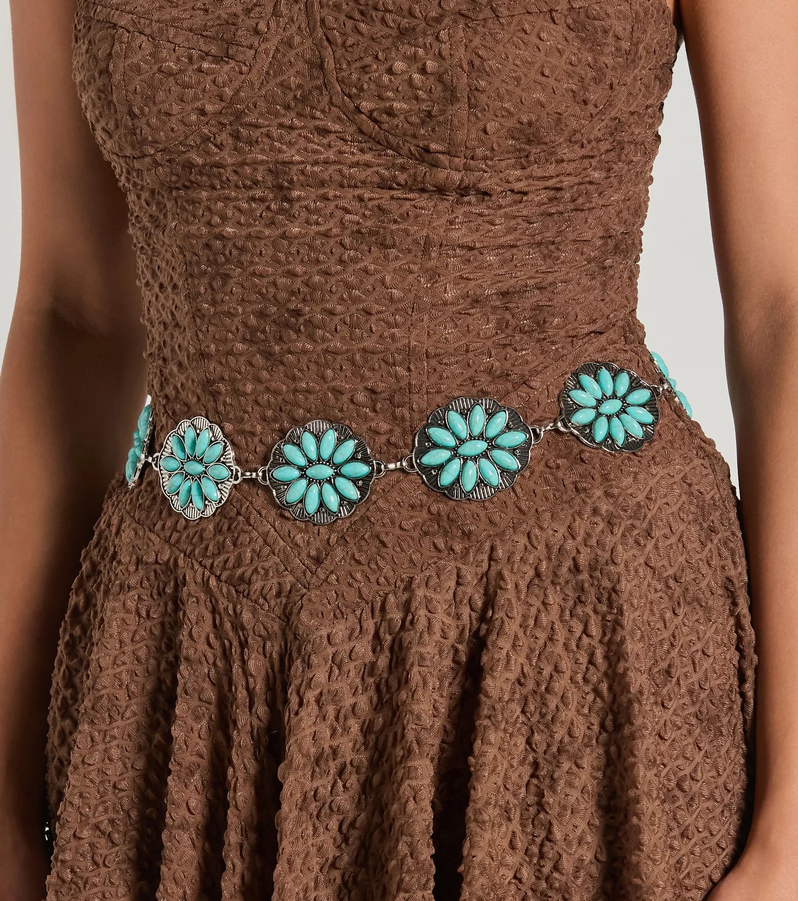 Land And Sea Flower Stone Concho Belt