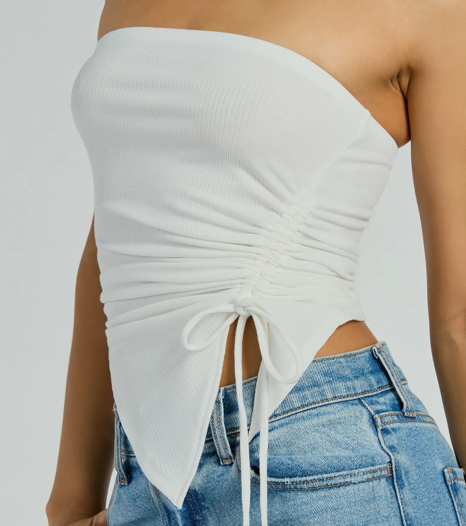 Easy Attention Strapless Slit Crop Top