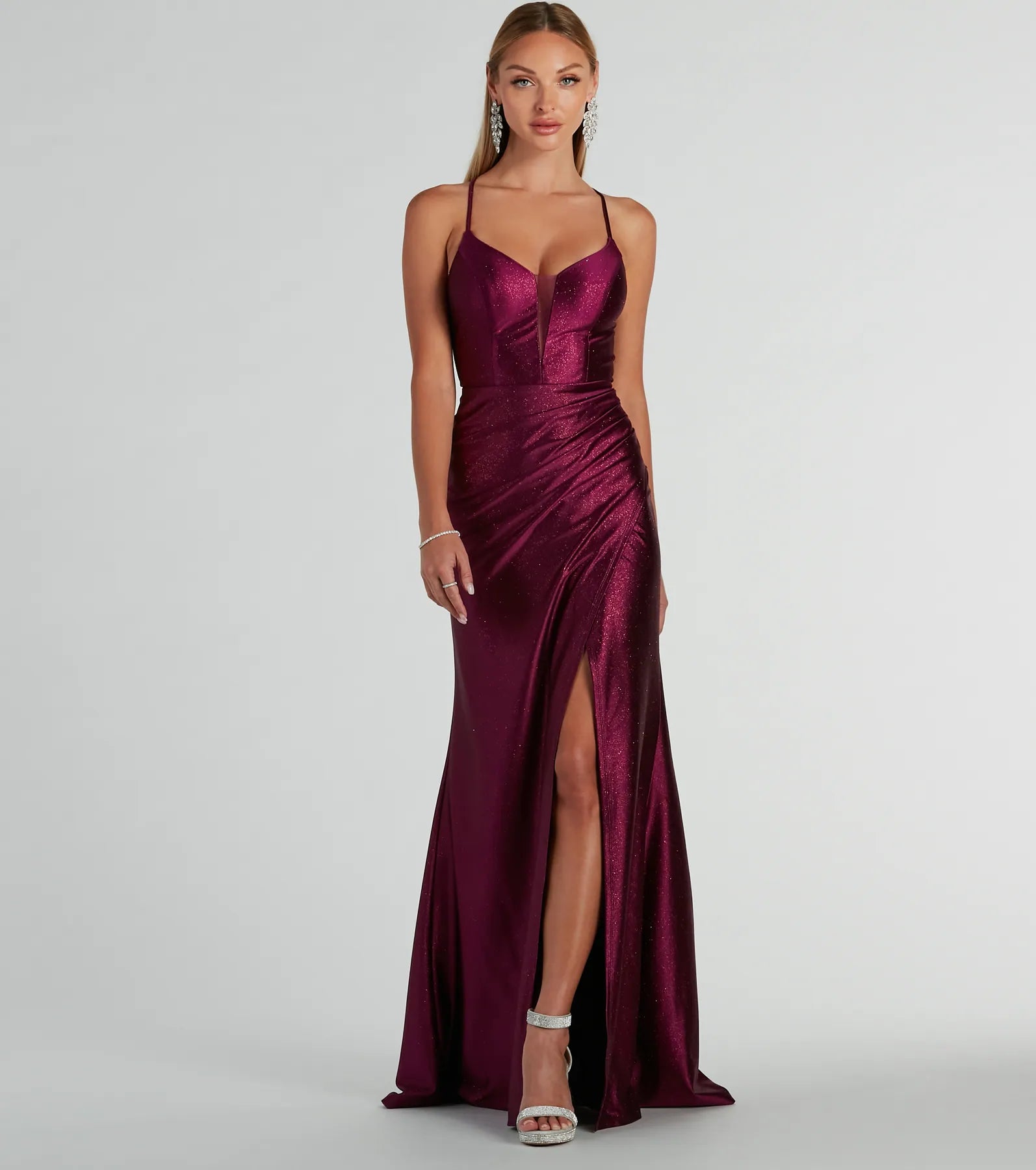 Celia Strappy Back A-Line Glitter Formal Dress