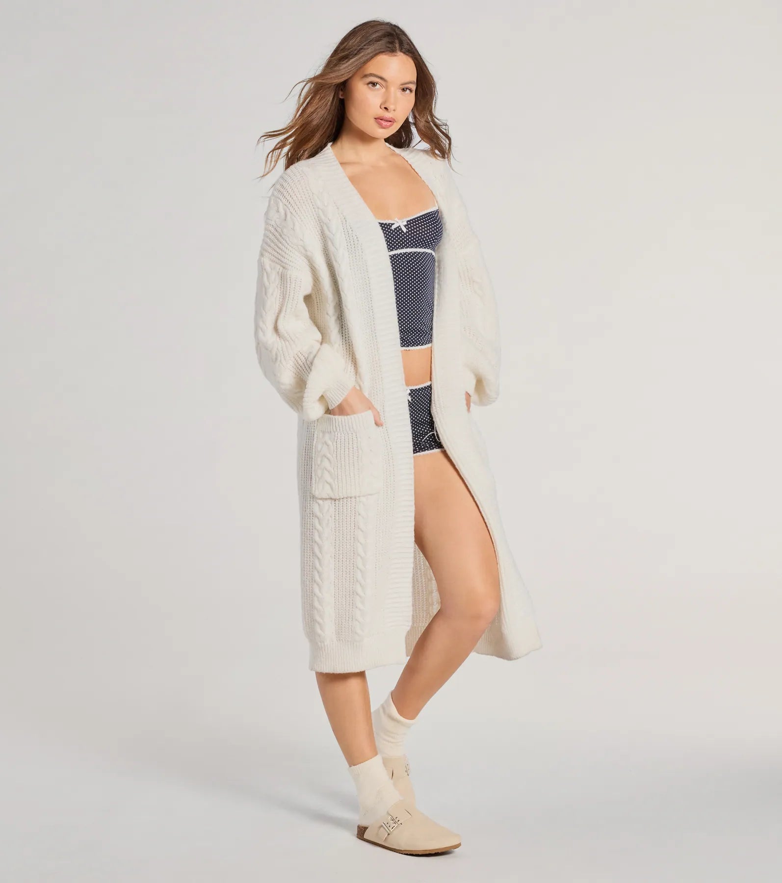 Layer On The Cute Cable Knit Duster Sweater